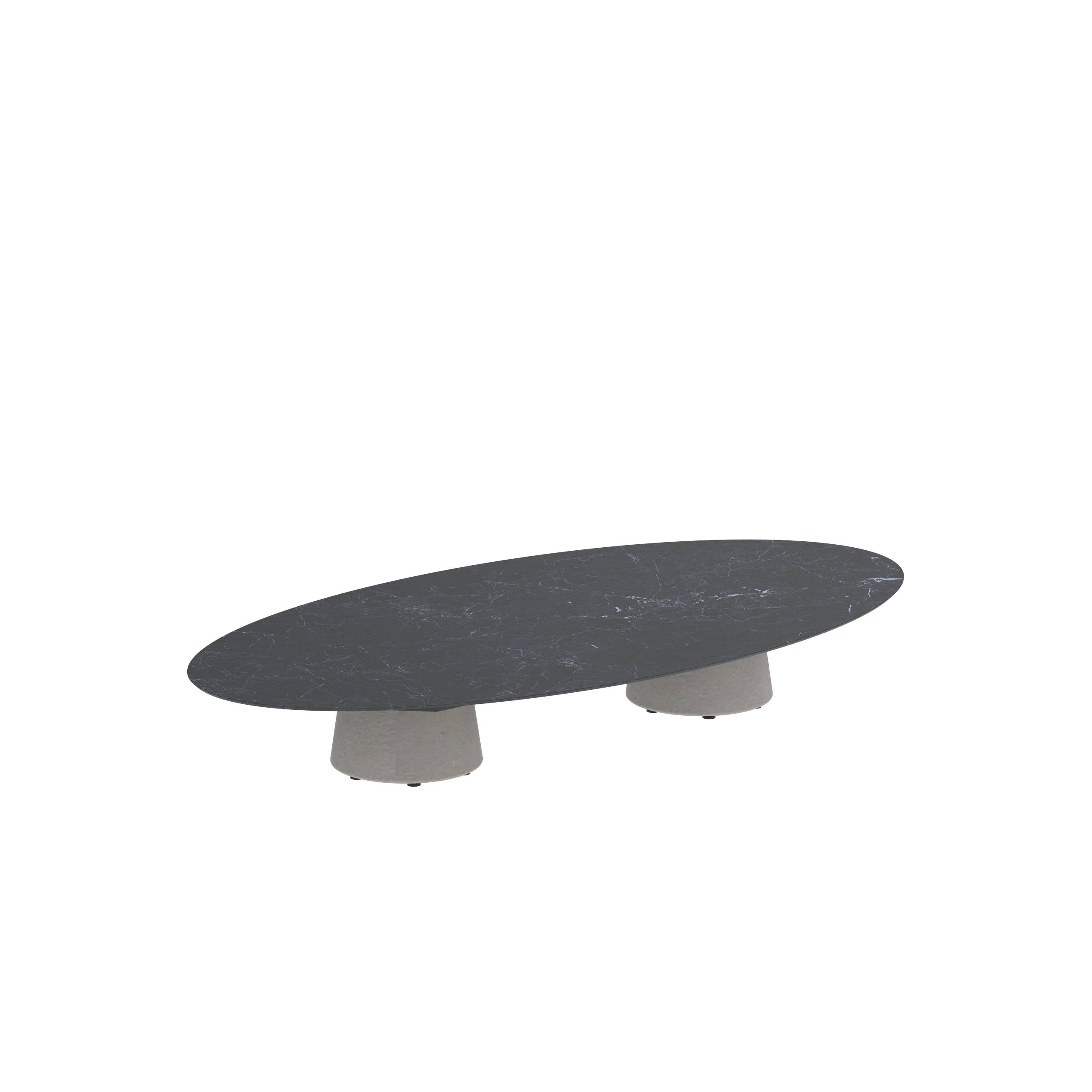 Conix Table Ellipse 250x130 Cm Low Lounge Legs Concrete Cement Grey - Table Top Ceramic Nero Marquina