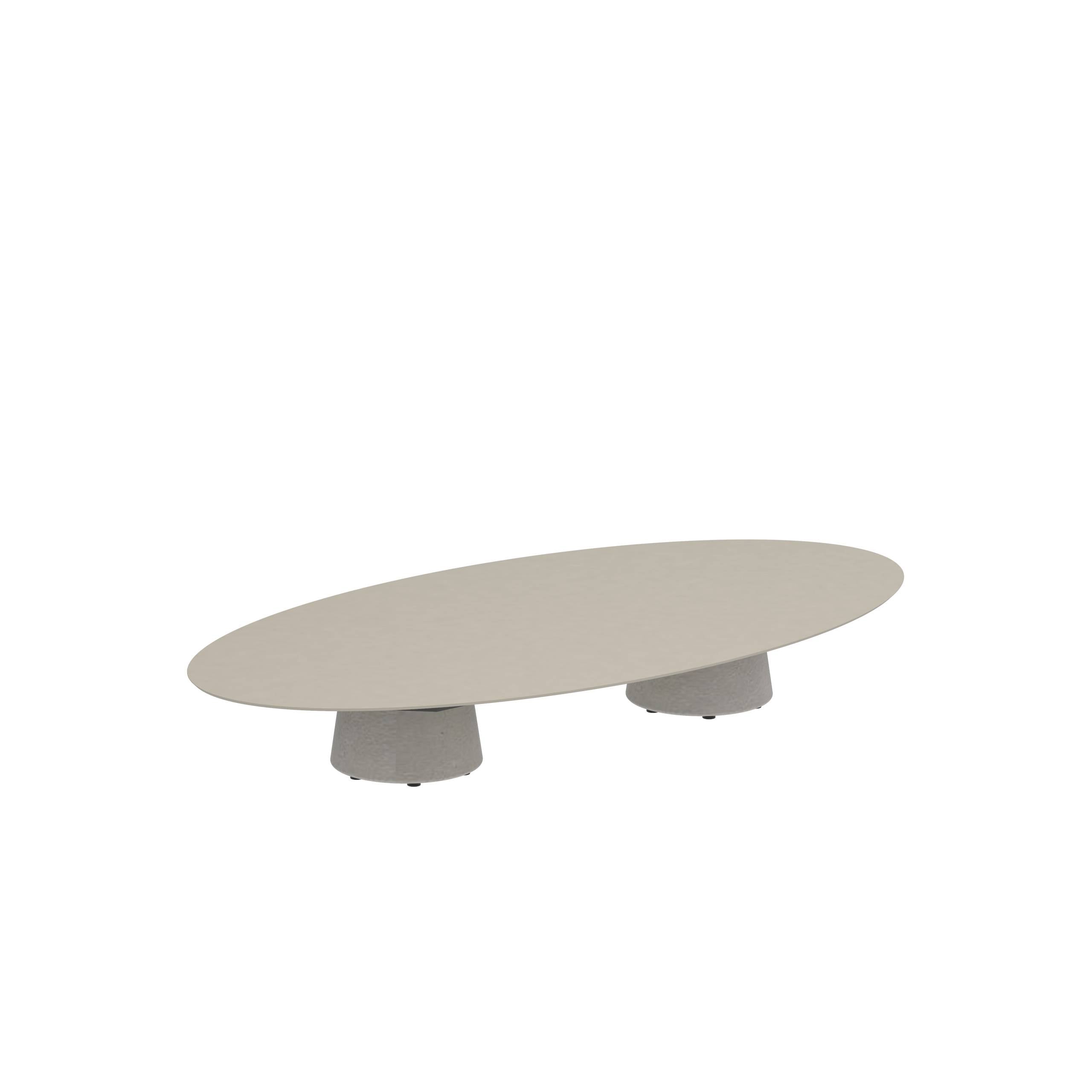 Conix Table Ellipse 250x130 Cm Low Lounge Legs Concrete Cement Grey - Table Top Ceramic Pearl Grey