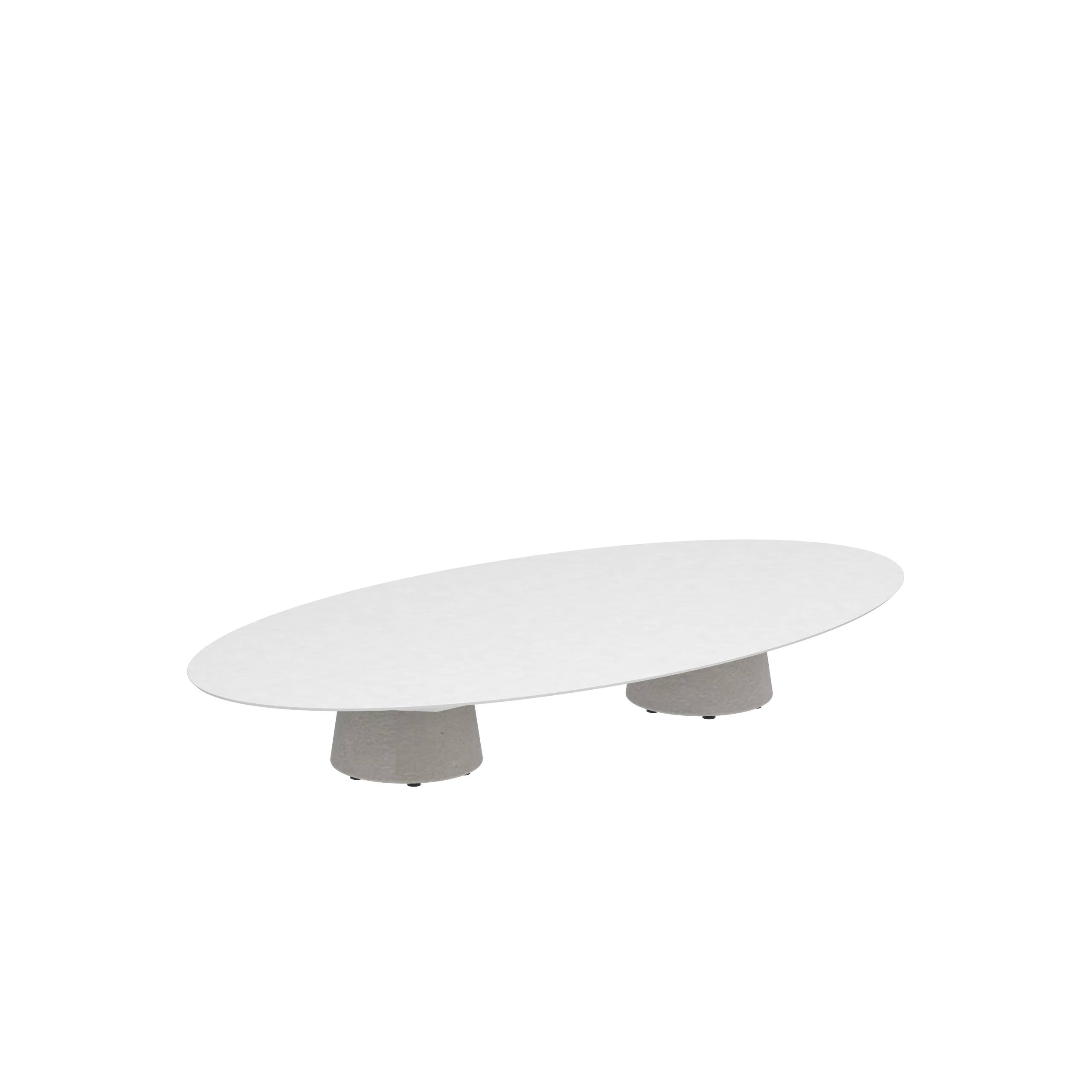 Conix Table Ellipse 250x130 Cm Low Lounge Legs Concrete Cement Grey - Table Top Ceramic White