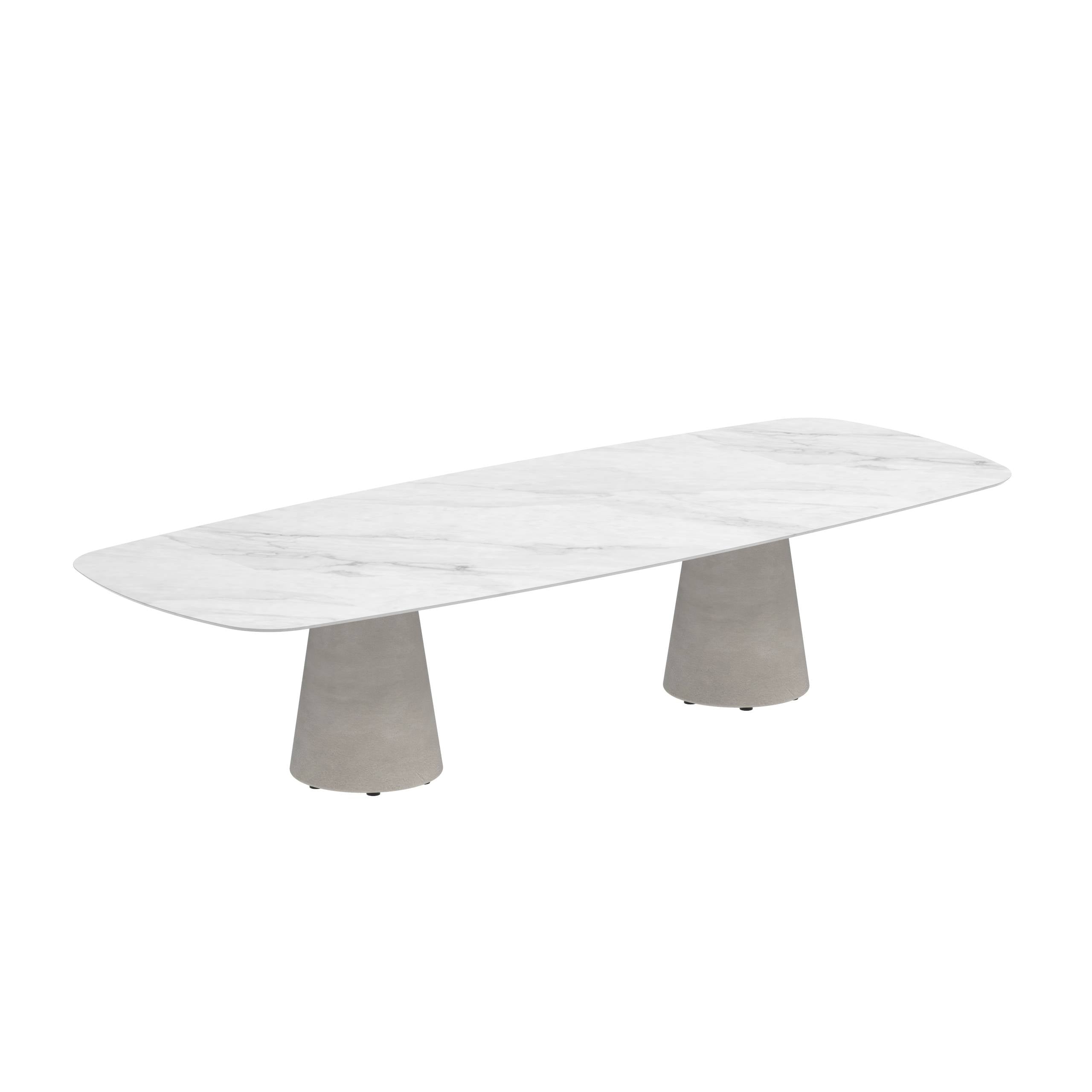 Conix Table 300x120 Cm Low Dining Legs Concrete Cement Grey - Table Top Ceramic Bianco Statuario