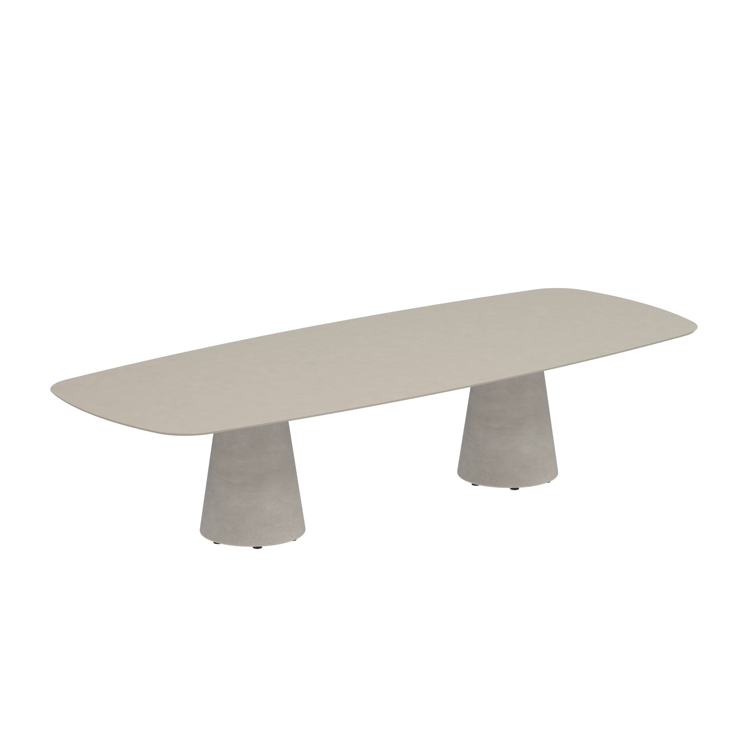 Conix Table 300x120 Cm Low Dining Legs Concrete Cement Grey - Table Top Ceramic Pearl Grey