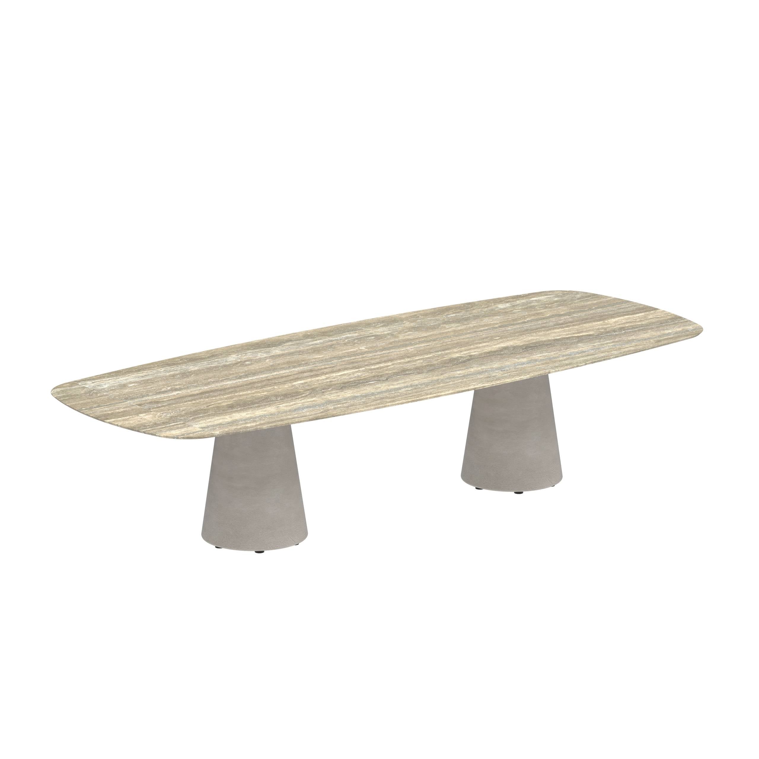 Conix Table 300x120 Cm Low Dining Legs Concrete Cement Grey - Table Top Ceramic Travertino