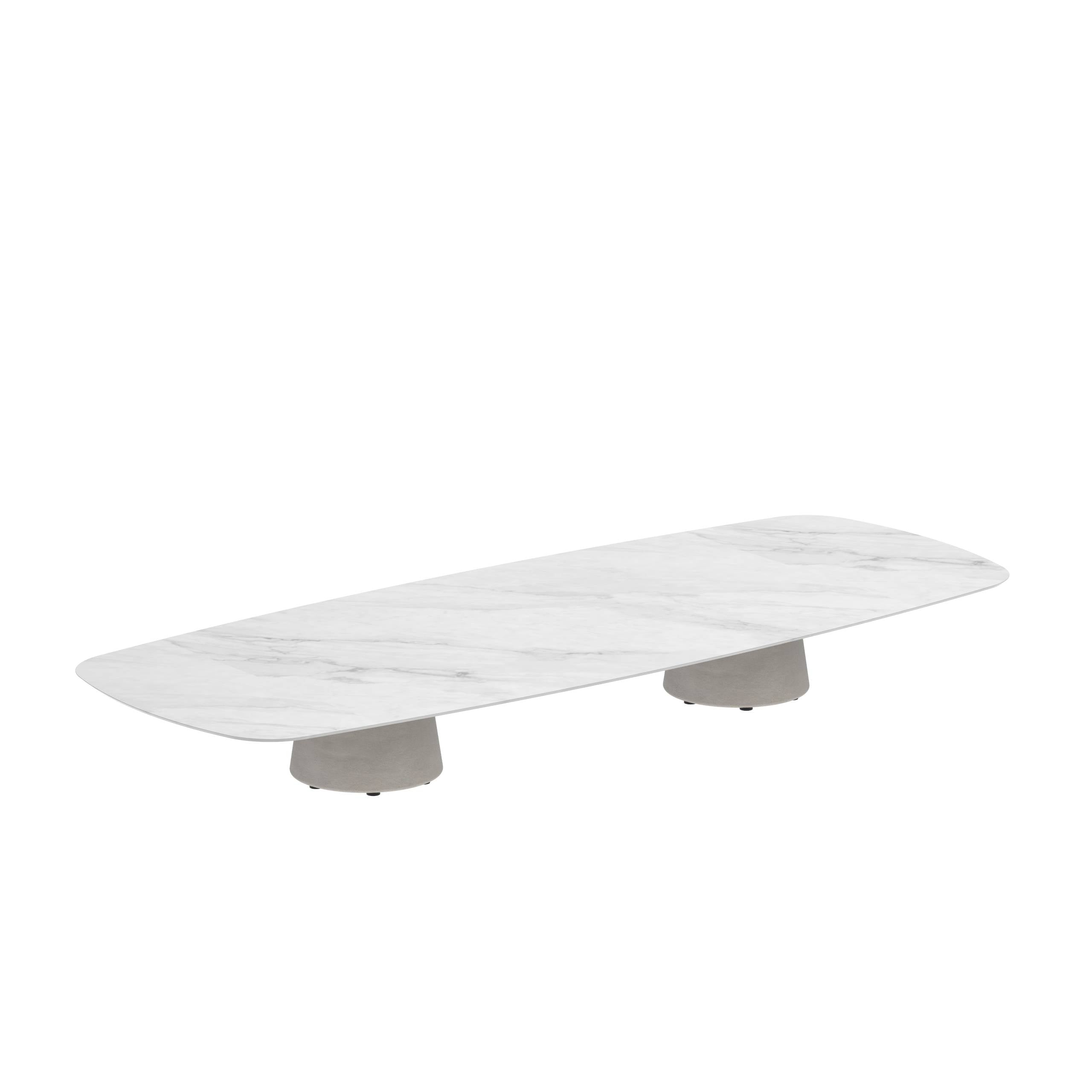 Conix Table 300x120 Cm Low Lounge Legs Concrete Cement Grey - Table Top Ceramic Bianco Statuario