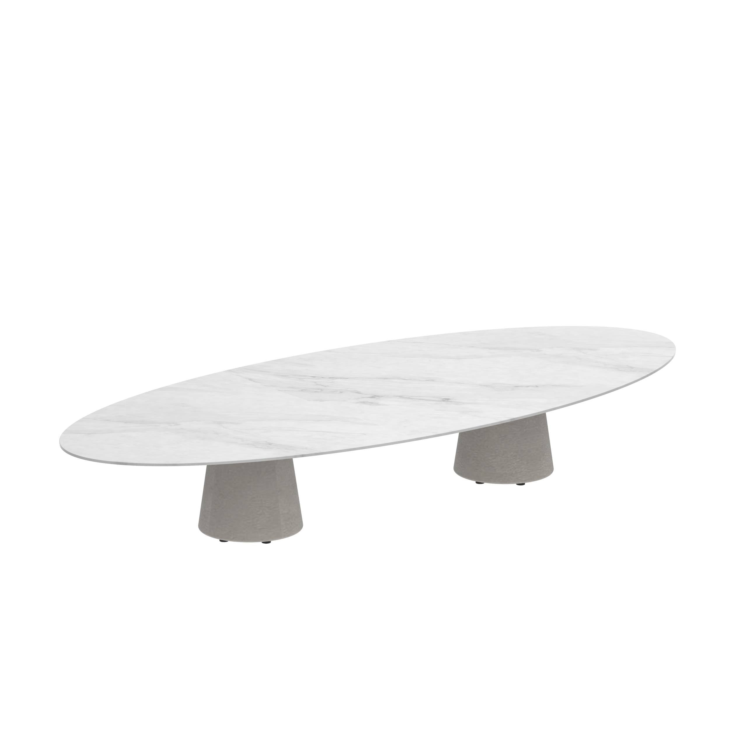 Conix Table Ellipse 320x140 Cm High Lounge Legs Concrete Cement Grey - Ceramic Tabletop Bianco Statuario