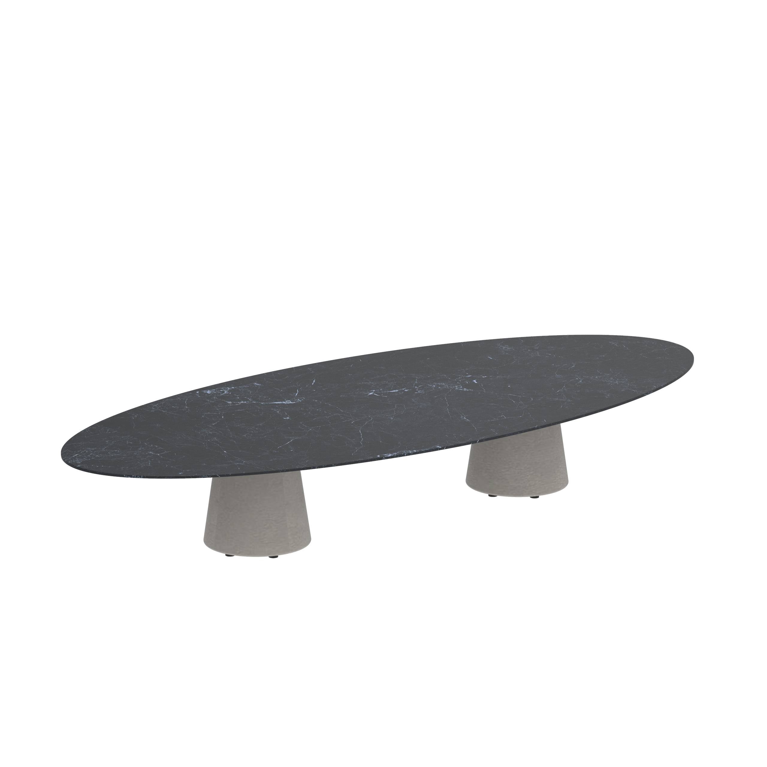 Conix Table Ellipse 320x140 Cm High Lounge Legs Concrete Cement Grey - Ceramic Tabletop Nero Marquina