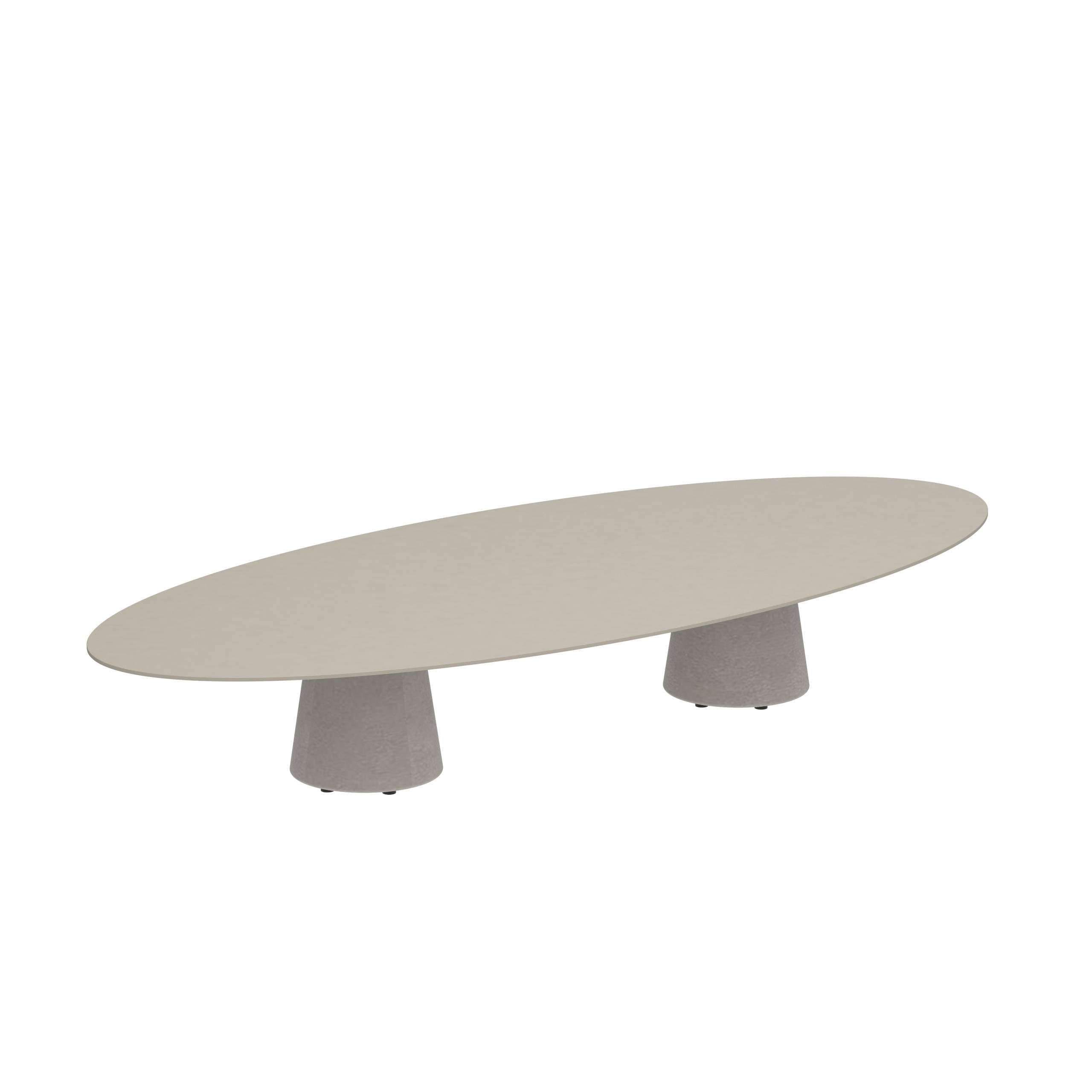 Conix Table Ellipse 320x140 Cm High Lounge Legs Concrete Cement Grey - Ceramic Tabletop Pearl Grey