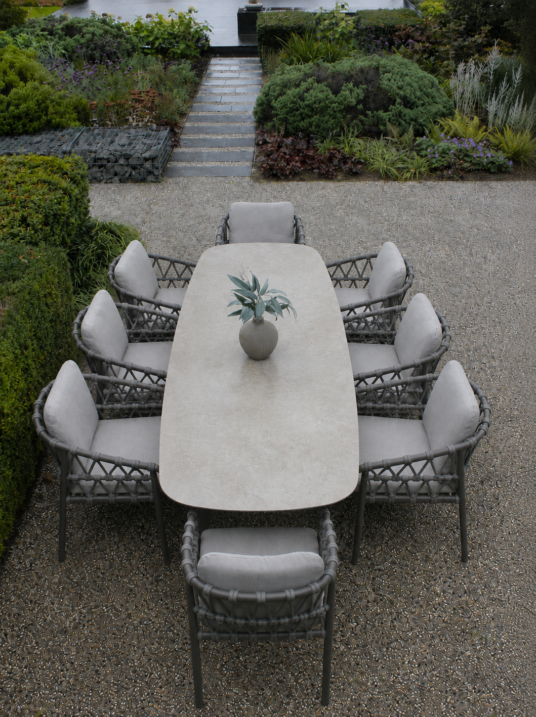 4 Seasons Outdoor Piacenza 8 Seat with Manolo 240cm Barrel Ceramic Dining Table
