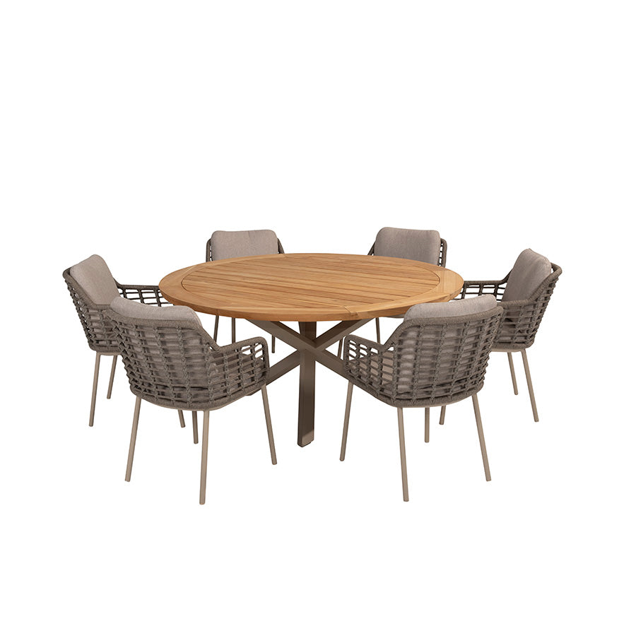 4 Season Outdoor Prado 160cm Latte Legs Teak Top Table with 6 Puglia Dining Chairs