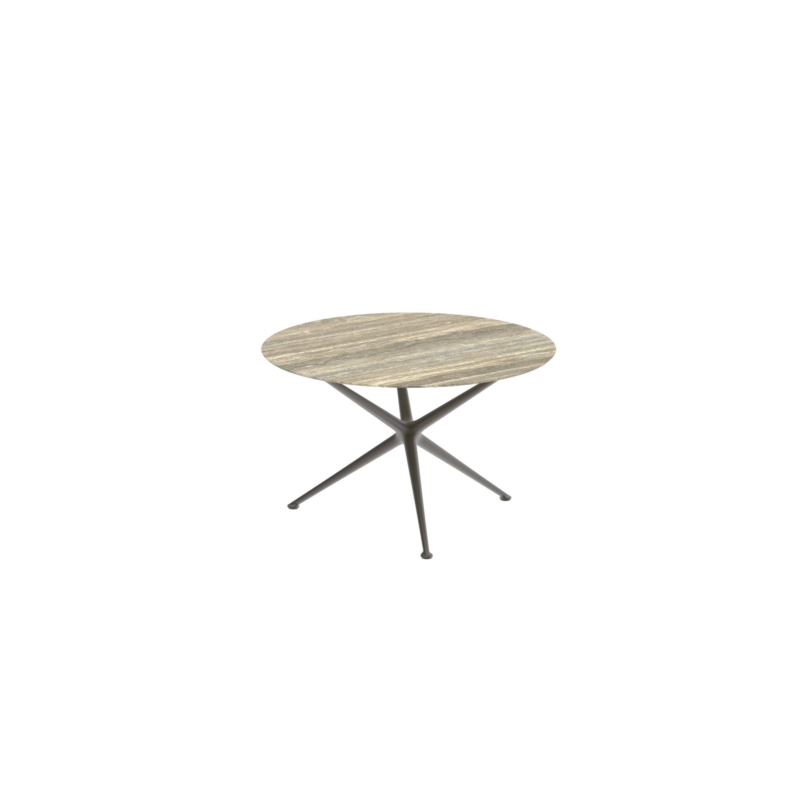 Exes Table Round Ø120 Cm Alu Legs Bronze - Table Top Ceramic Travertino