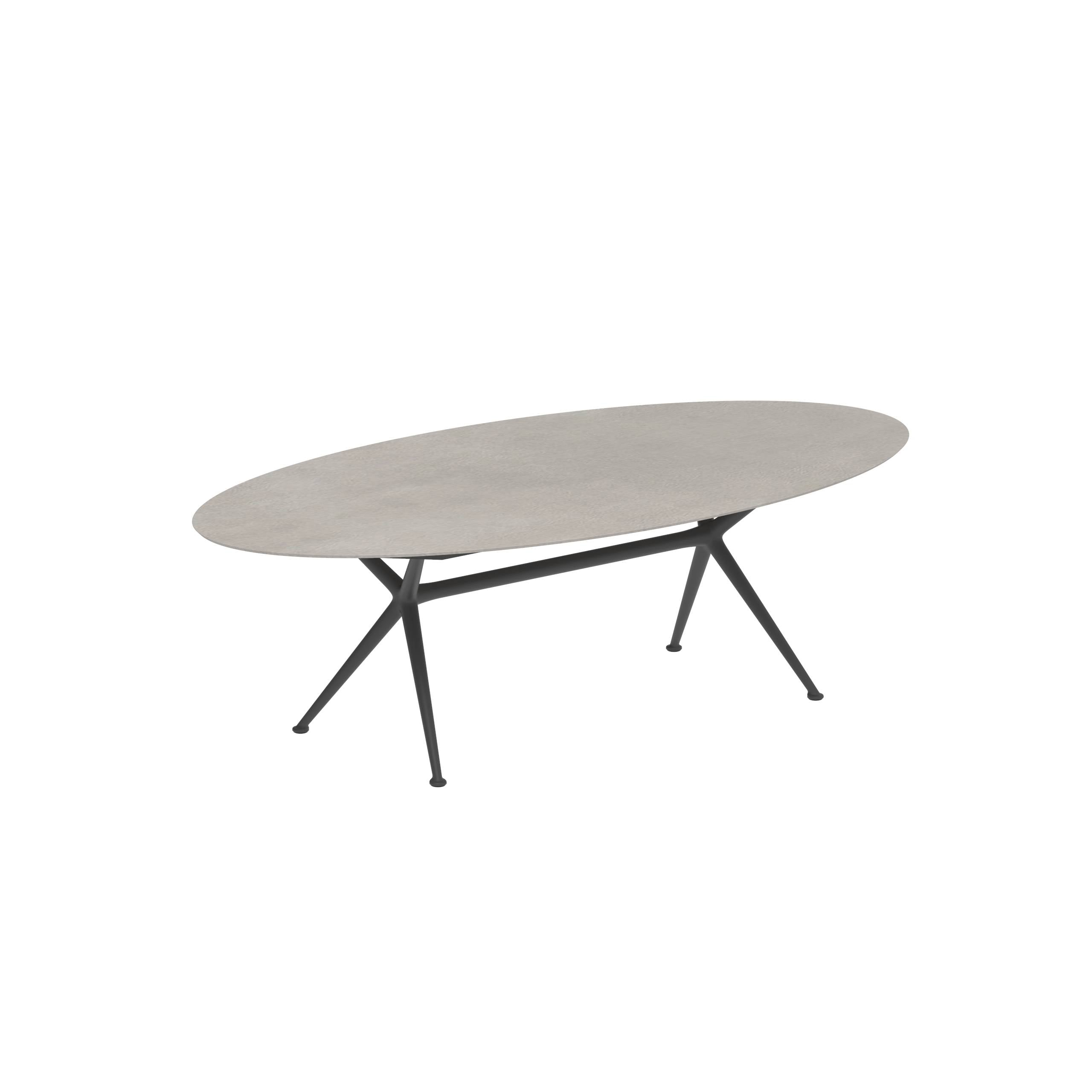 Exes Table Ellipse 250x130cm Alu Legs Anthracite - Table Top Ceramic Cemento Luminoso
