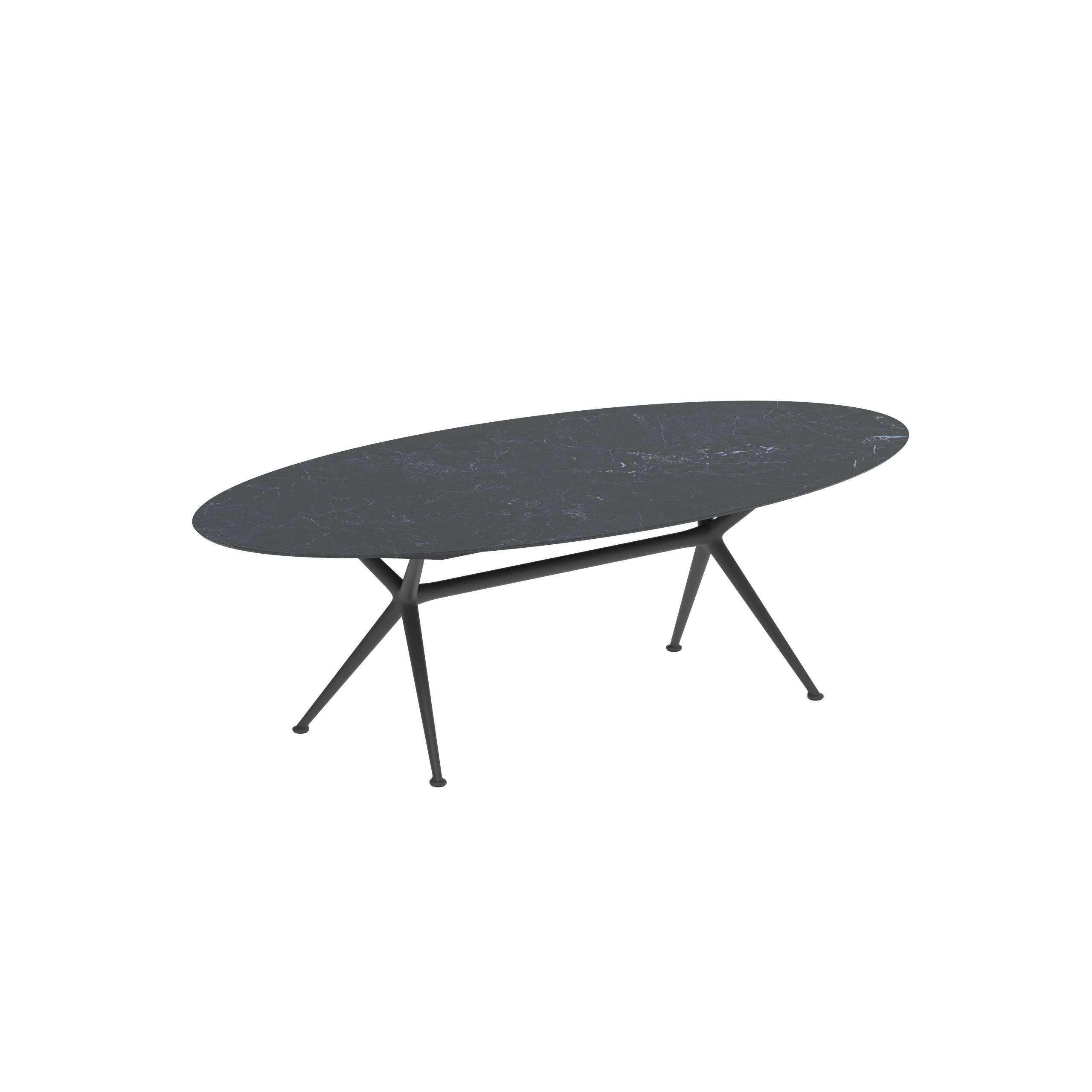 Exes Table Ellipse 250x130cm Alu Legs Anthracite - Table Top Ceramic Nero Marquina