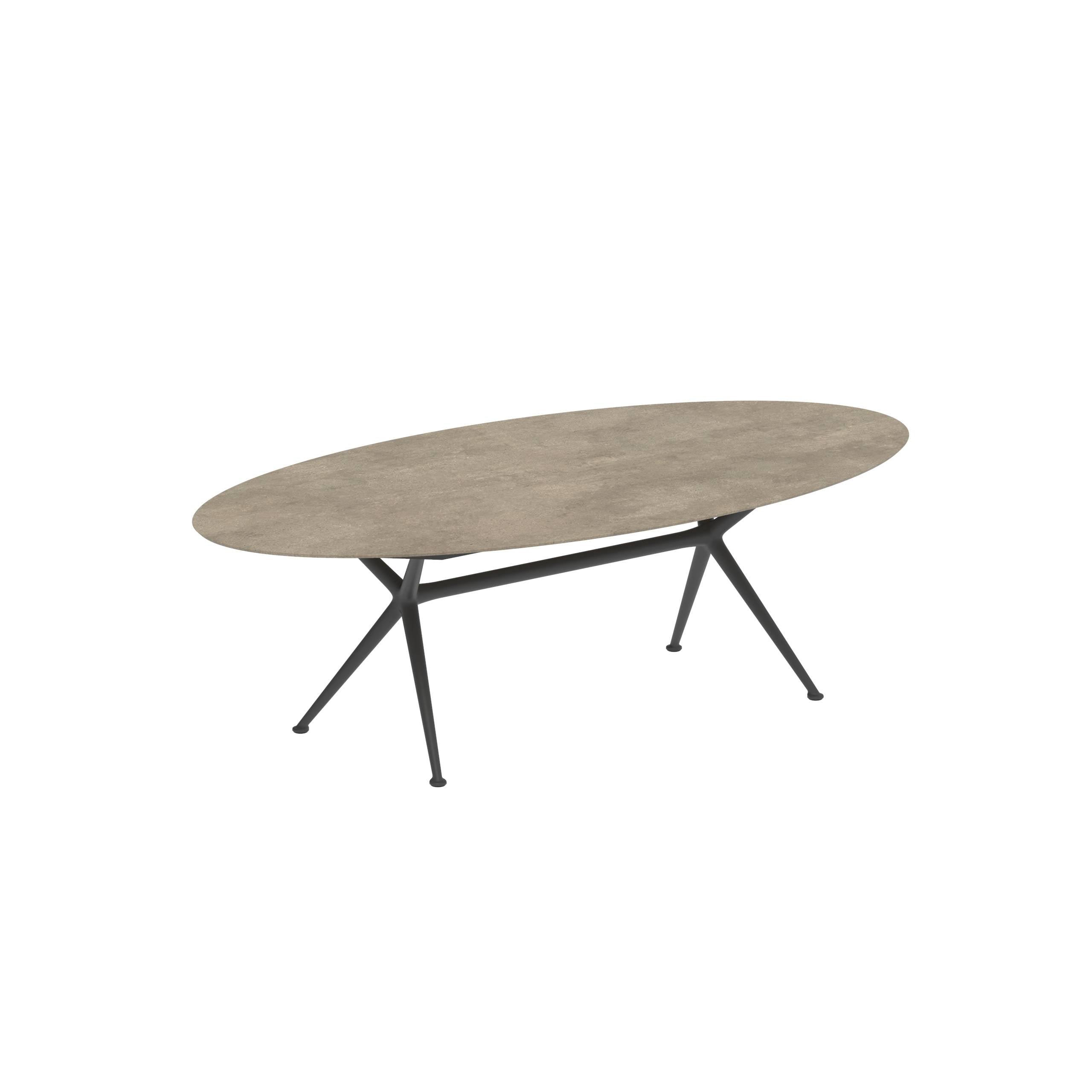 Exes Table Ellipse 250x130cm Alu Legs Anthracite - Table Top Ceramic Terra Sabbia