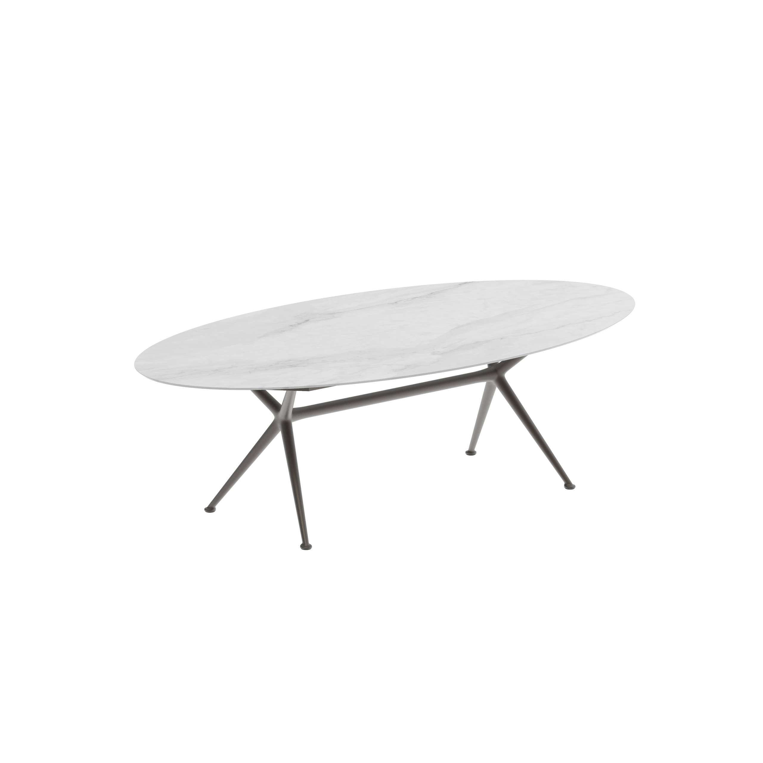 Exes Table Ellipse 250x130cm Alu Legs Bronze - Table Top Ceramic Bianco Statuario