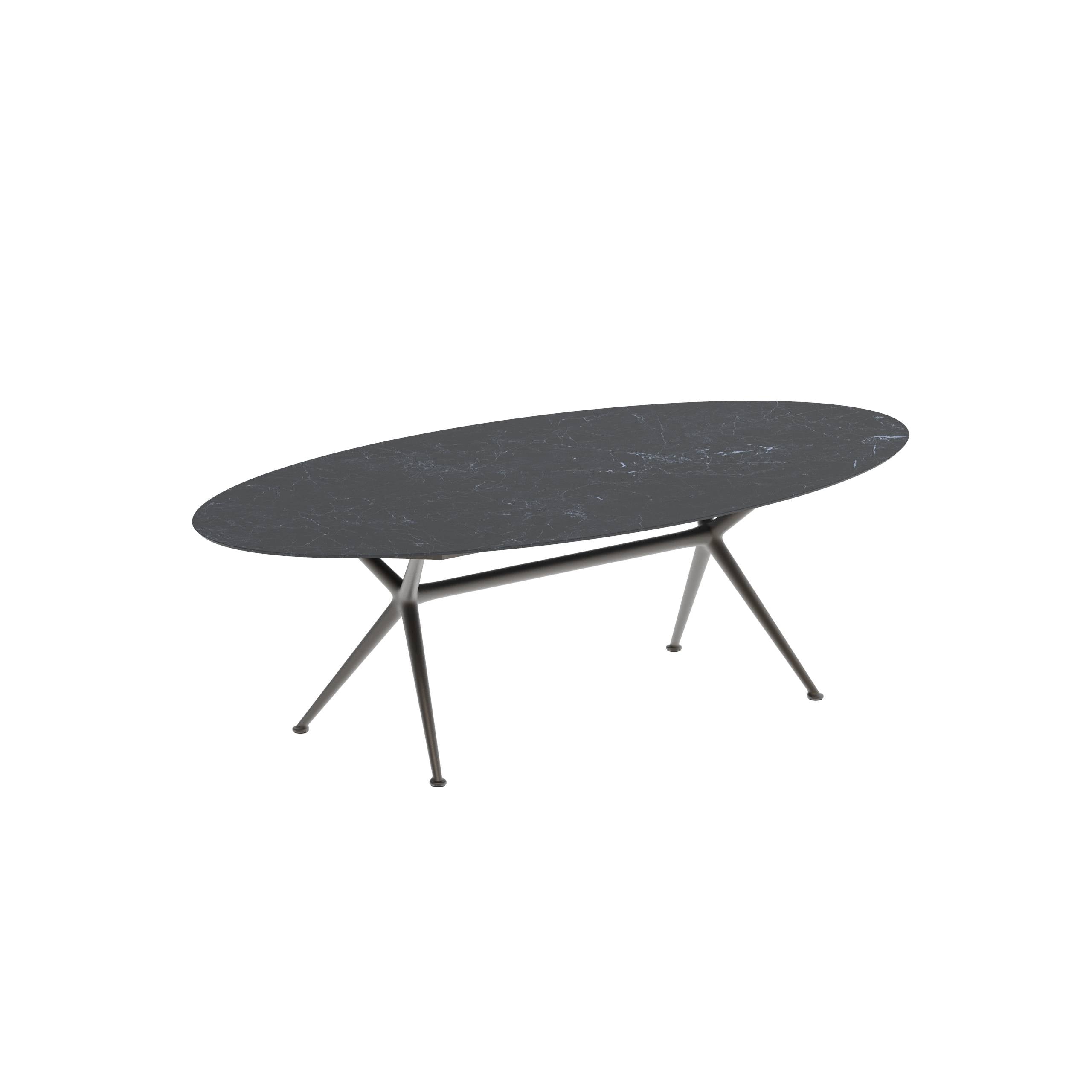 Exes Table Ellipse 250x130cm Alu Legs Bronze - Table Top Ceramic Nero Marquina
