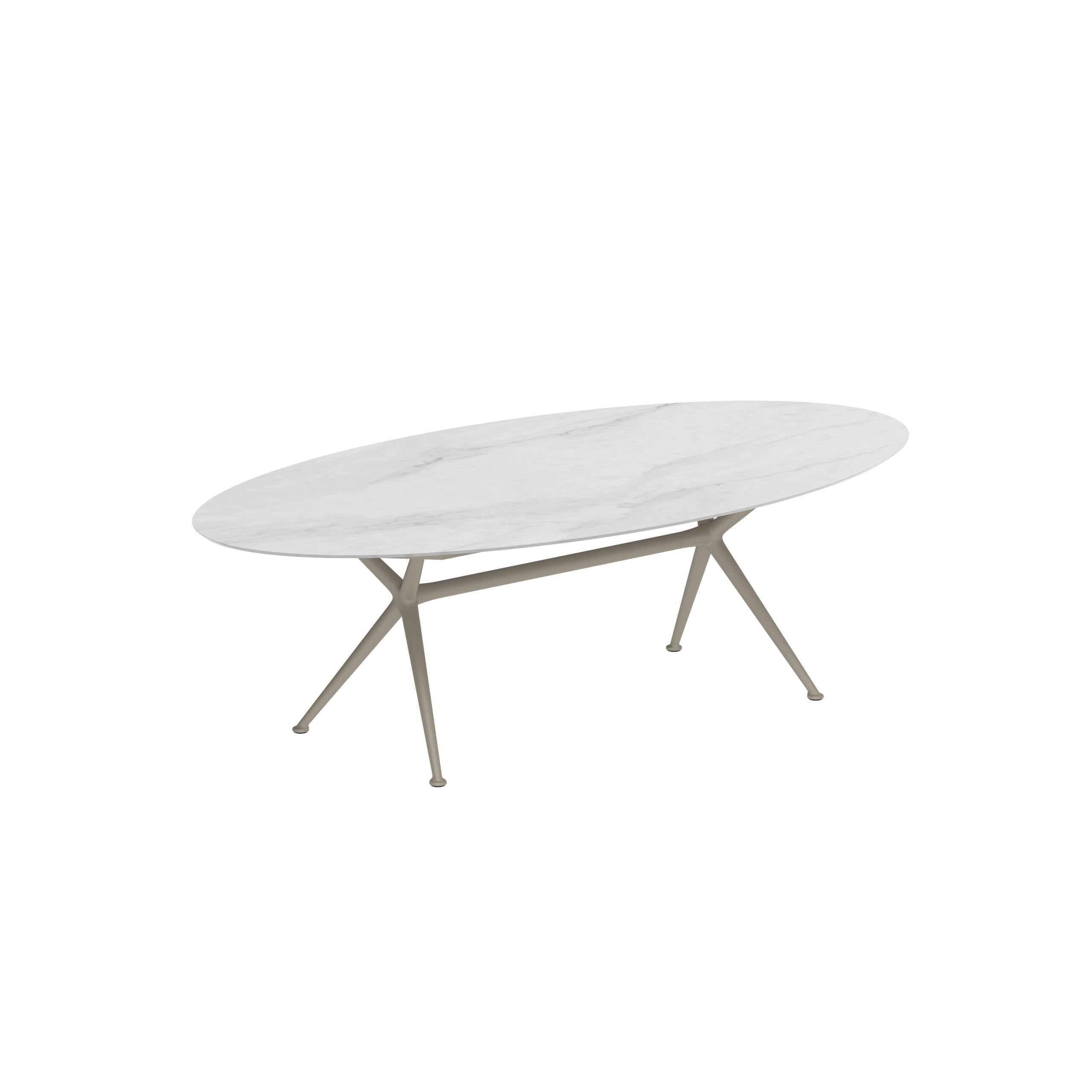 Exes Table Ellipse 250x130cm Alu Legs Sand - Table Top Ceramic Bianco Statuario