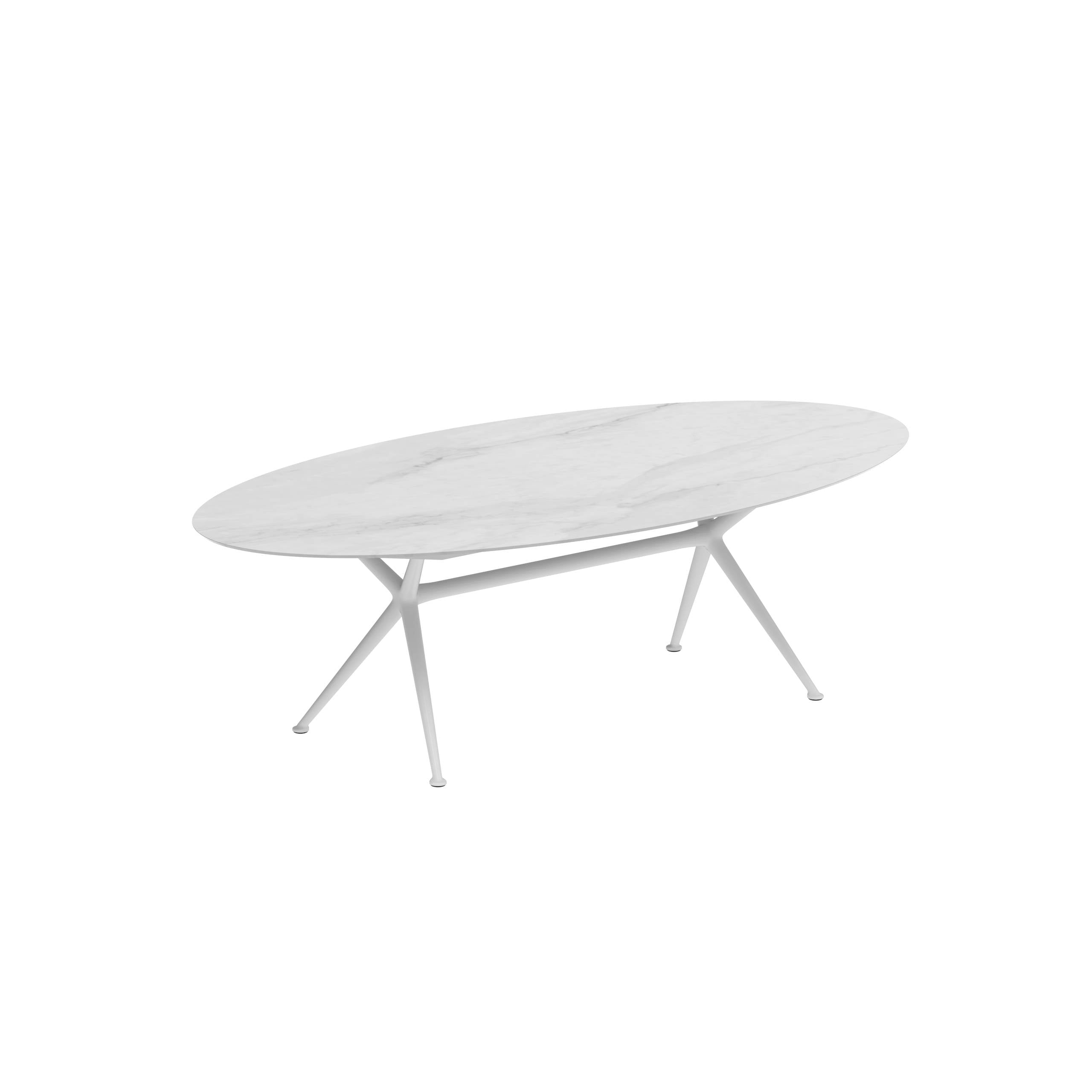 Exes Table Ellipse 250x130cm Alu Legs White - Table Top Ceramic Bianco Statuario