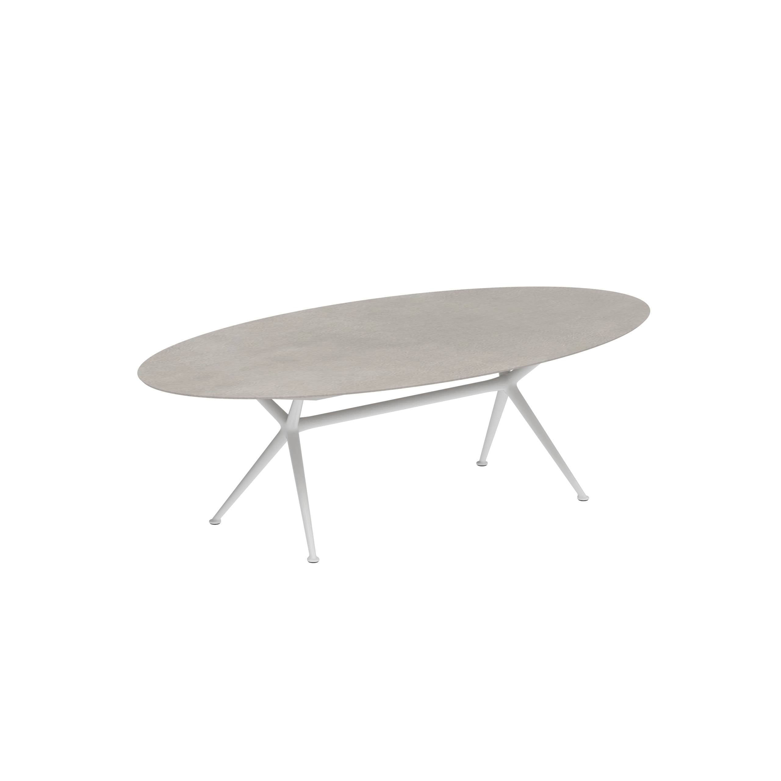 Exes Table Ellipse 250x130cm Alu Legs White - Table Top Ceramic Cemento Luminoso