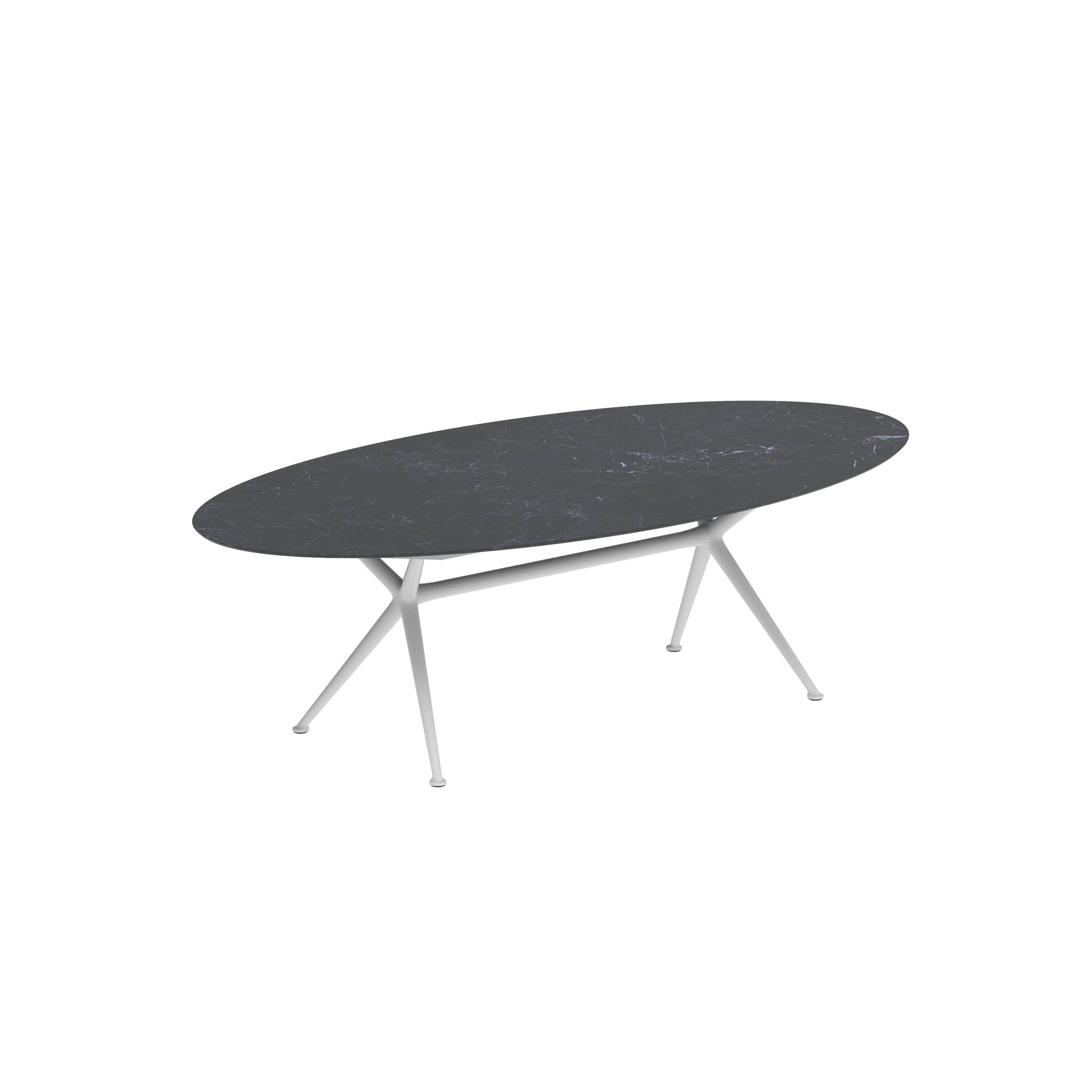 Exes Table Ellipse 250x130cm Alu Legs White - Table Top Ceramic Nero Marquina