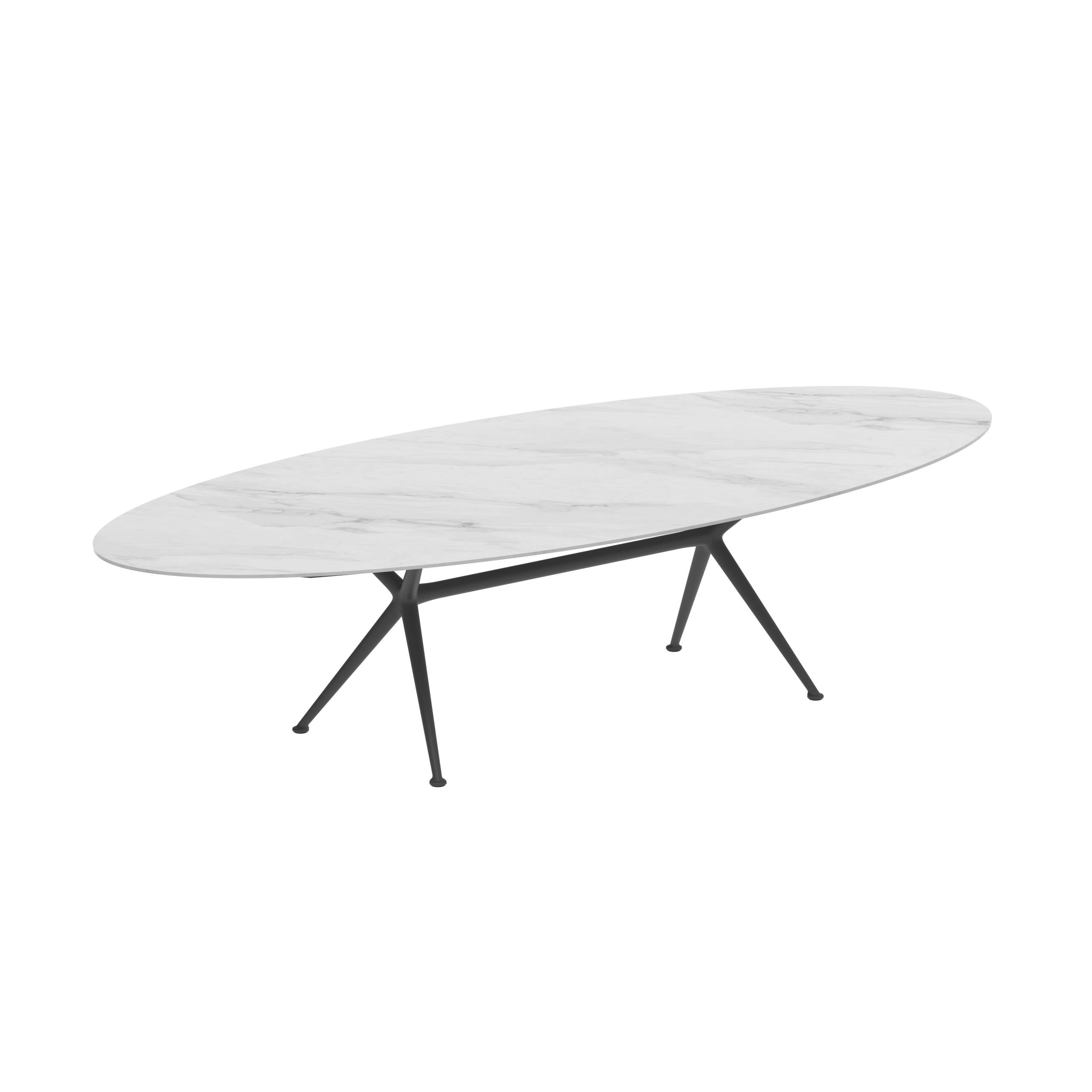 Exes Table Ellipse 320x140cm Alu Legs Anthracite - Table Top Ceramic Bianco Statuario