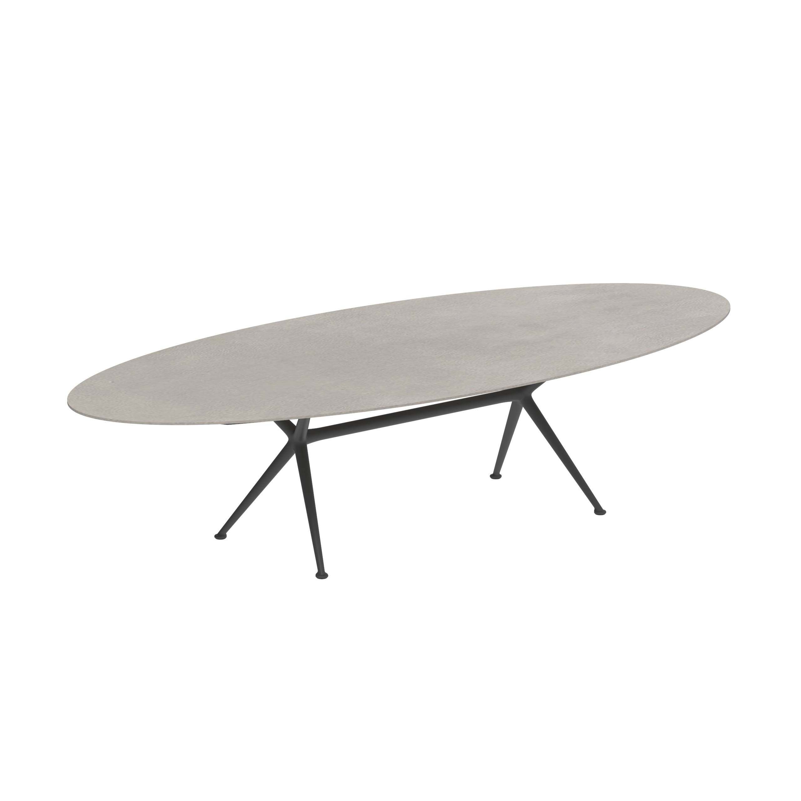 Exes Table Ellipse 320x140cm Alu Legs Anthracite - Table Top Ceramic Cemento Luminoso