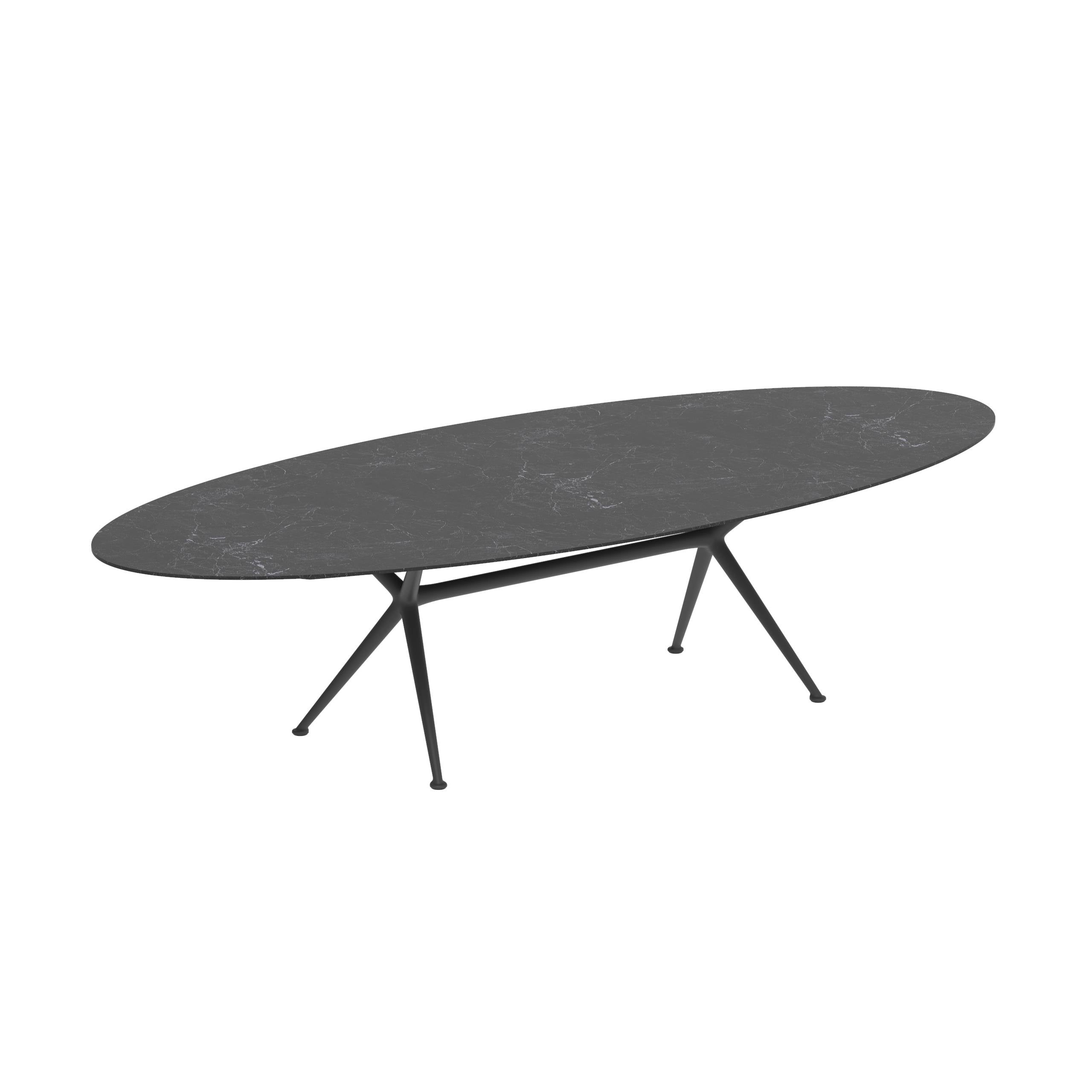 Exes Table Ellipse 320x140cm Alu Legs Anthracite - Table Top Ceramic Nero Marquina