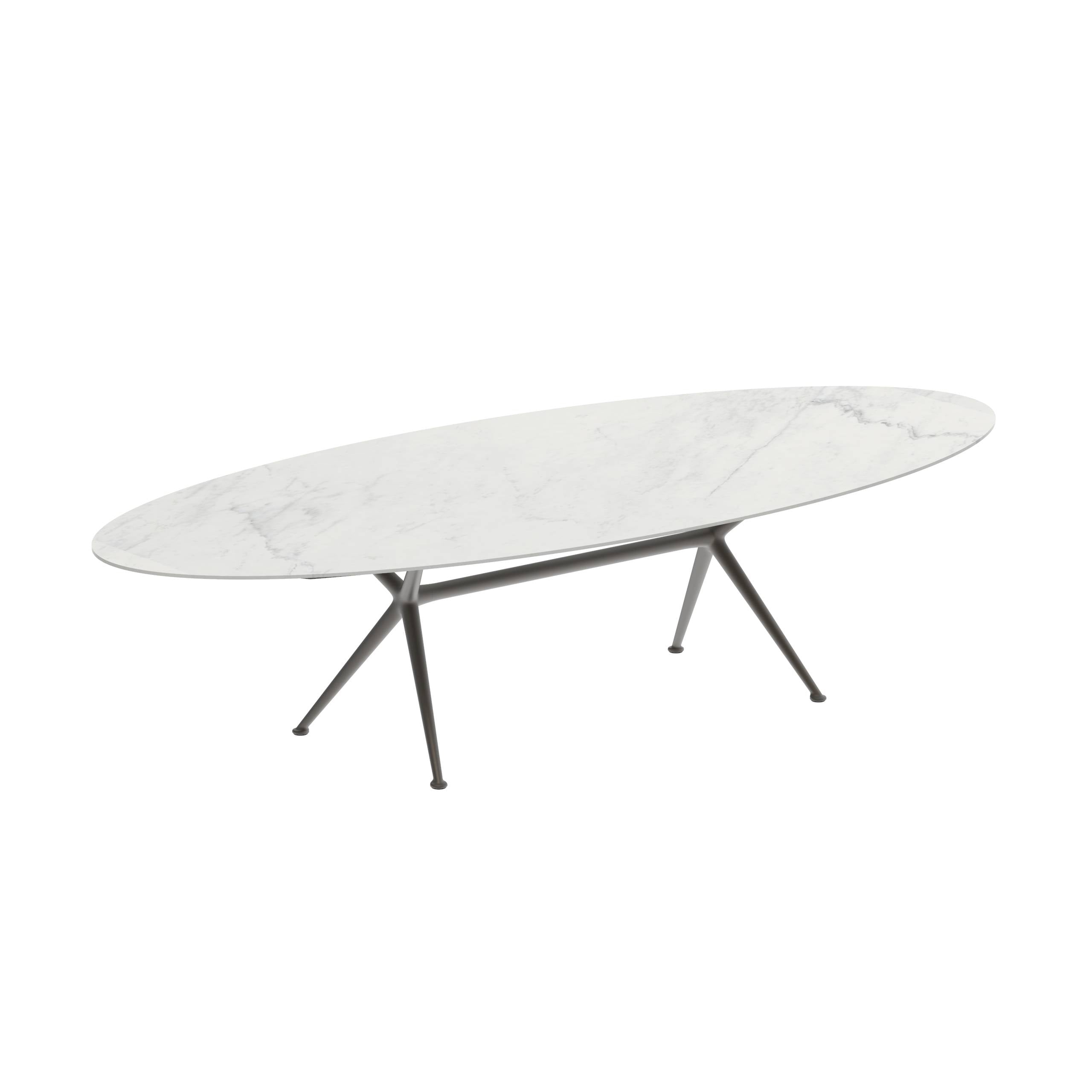 Exes Table Ellipse 320x140cm Alu Legs Bronze - Table Top Ceramic Bianco Statuario