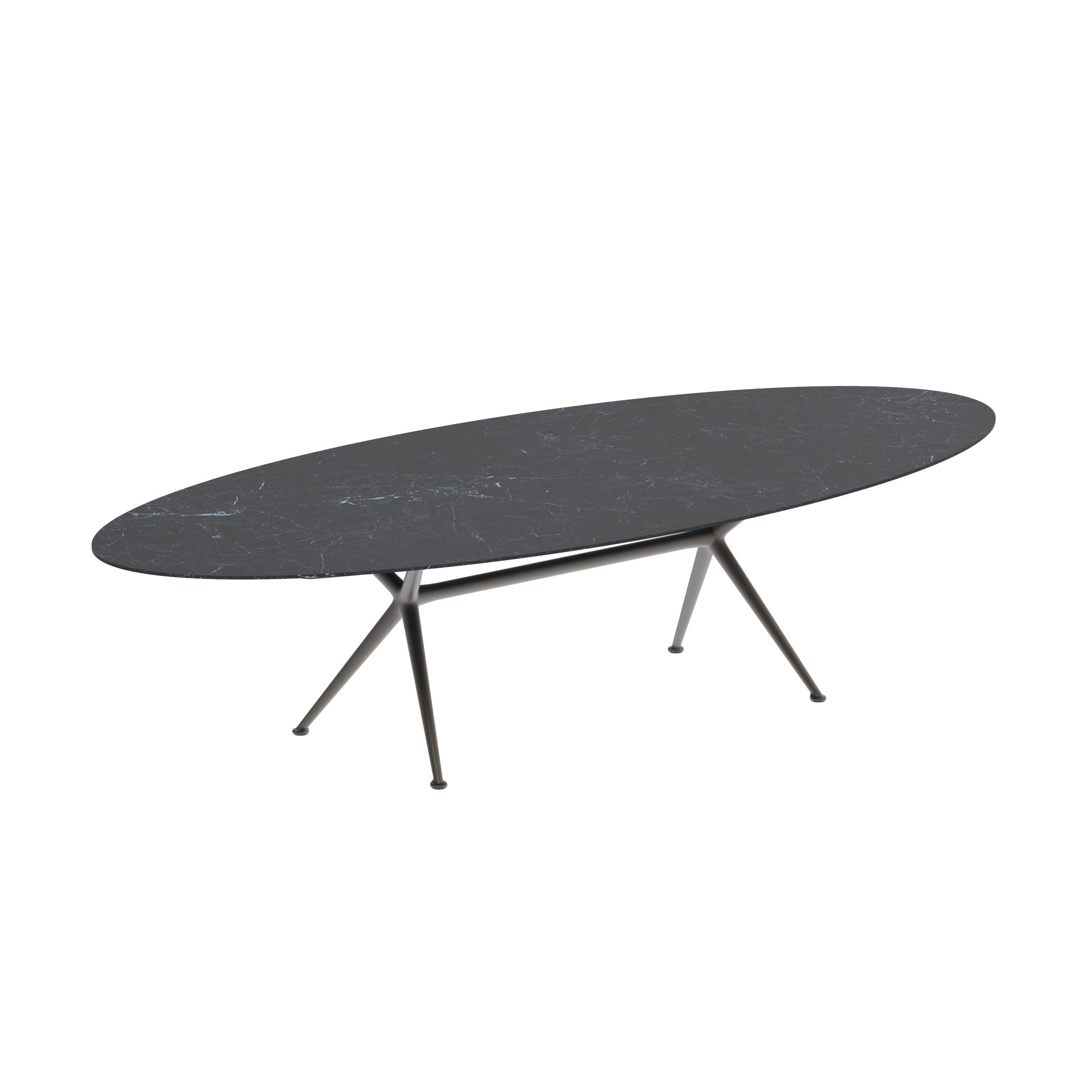 Exes Table Ellipse 320x140cm Alu Legs Bronze - Table Top Ceramic Nero Marquina