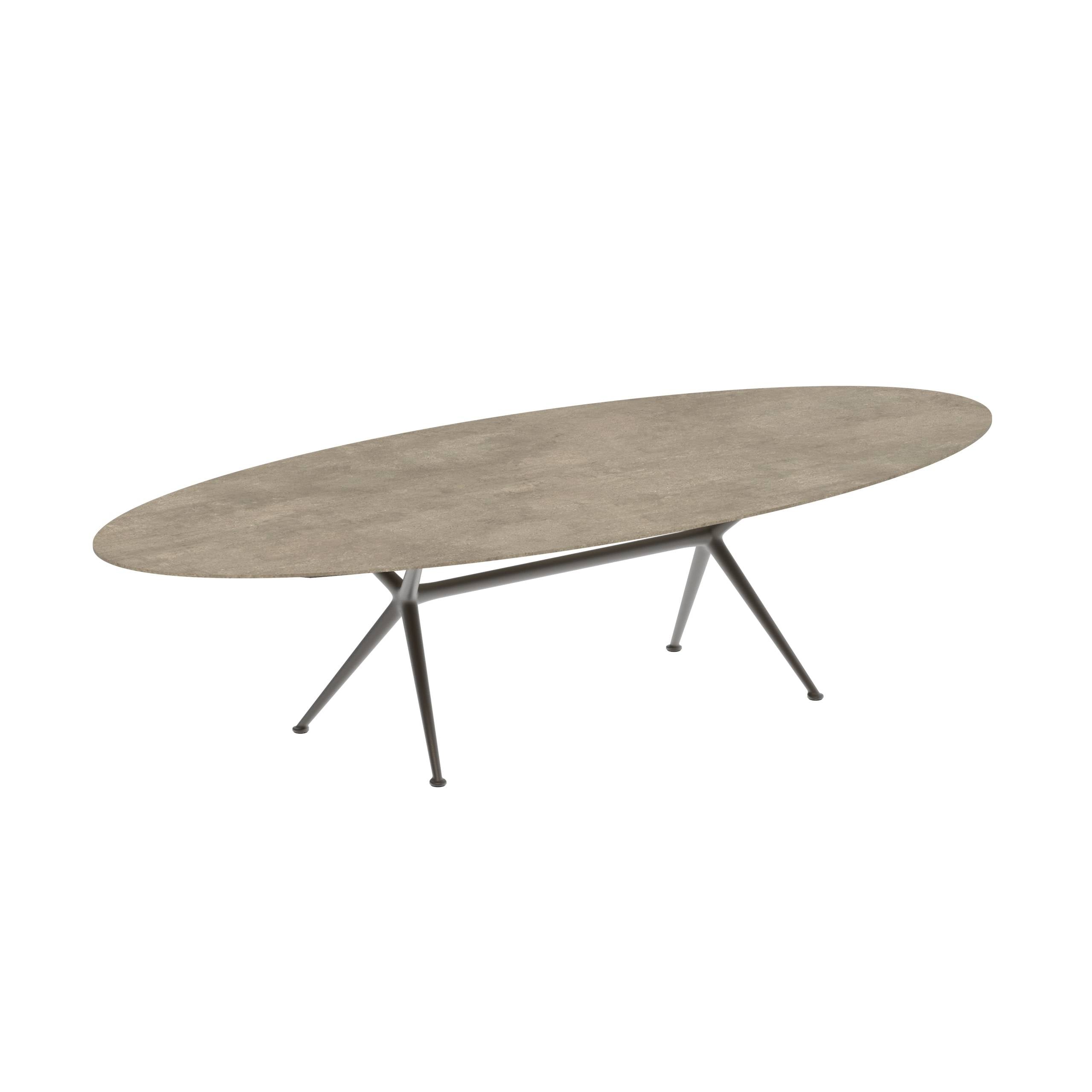 Exes Table Ellipse 320x140cm Alu Legs Bronze - Table Top Ceramic Terra Sabbia