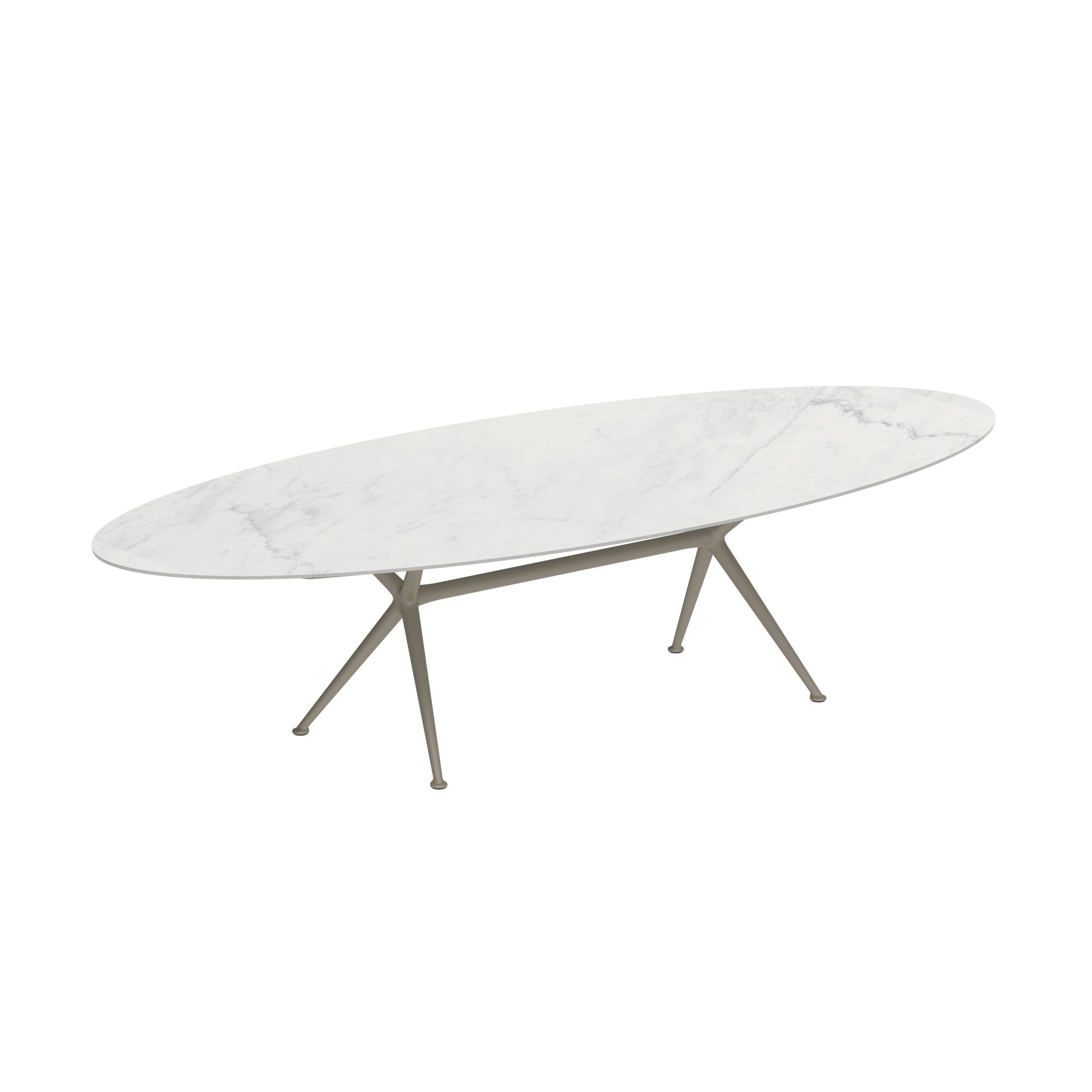 Exes Table Ellipse 320x140cm Alu Legs Sand - Table Top Ceramic Bianco Statuario