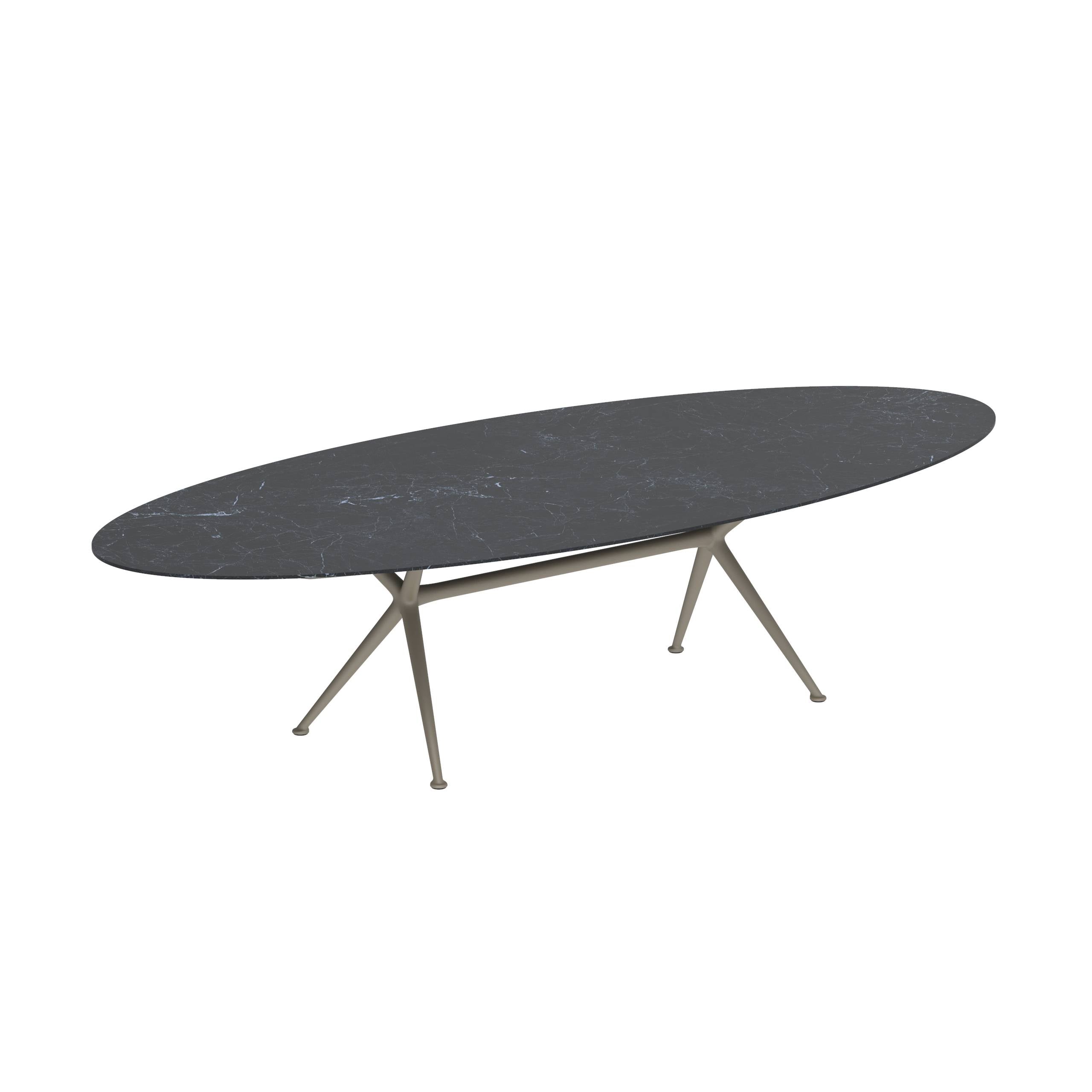 Exes Table Ellipse 320x140cm Alu Legs Sand - Table Top Ceramic Nero Marquina