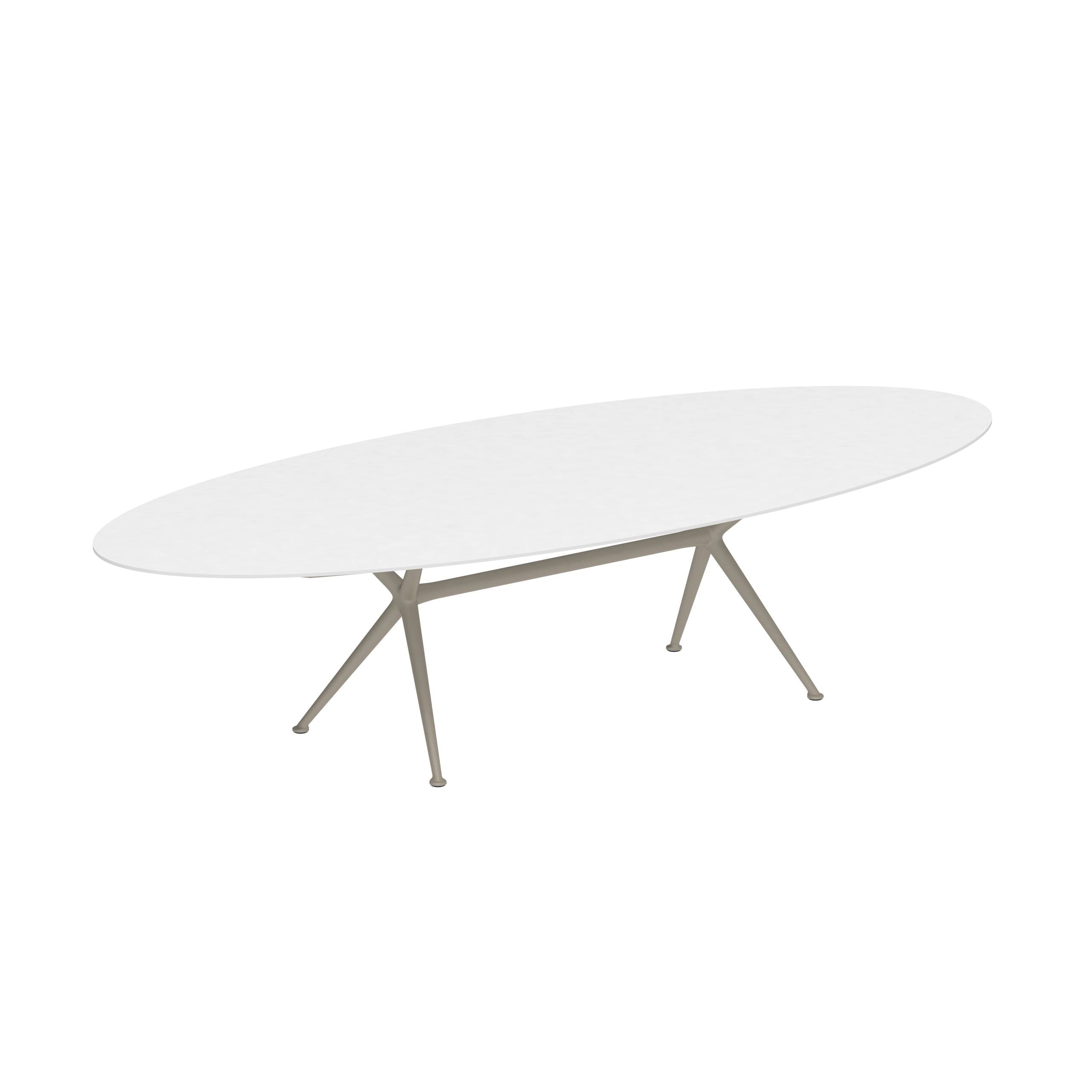 Exes Table Ellipse 320x140cm Alu Legs Sand - Table Top Ceramic White