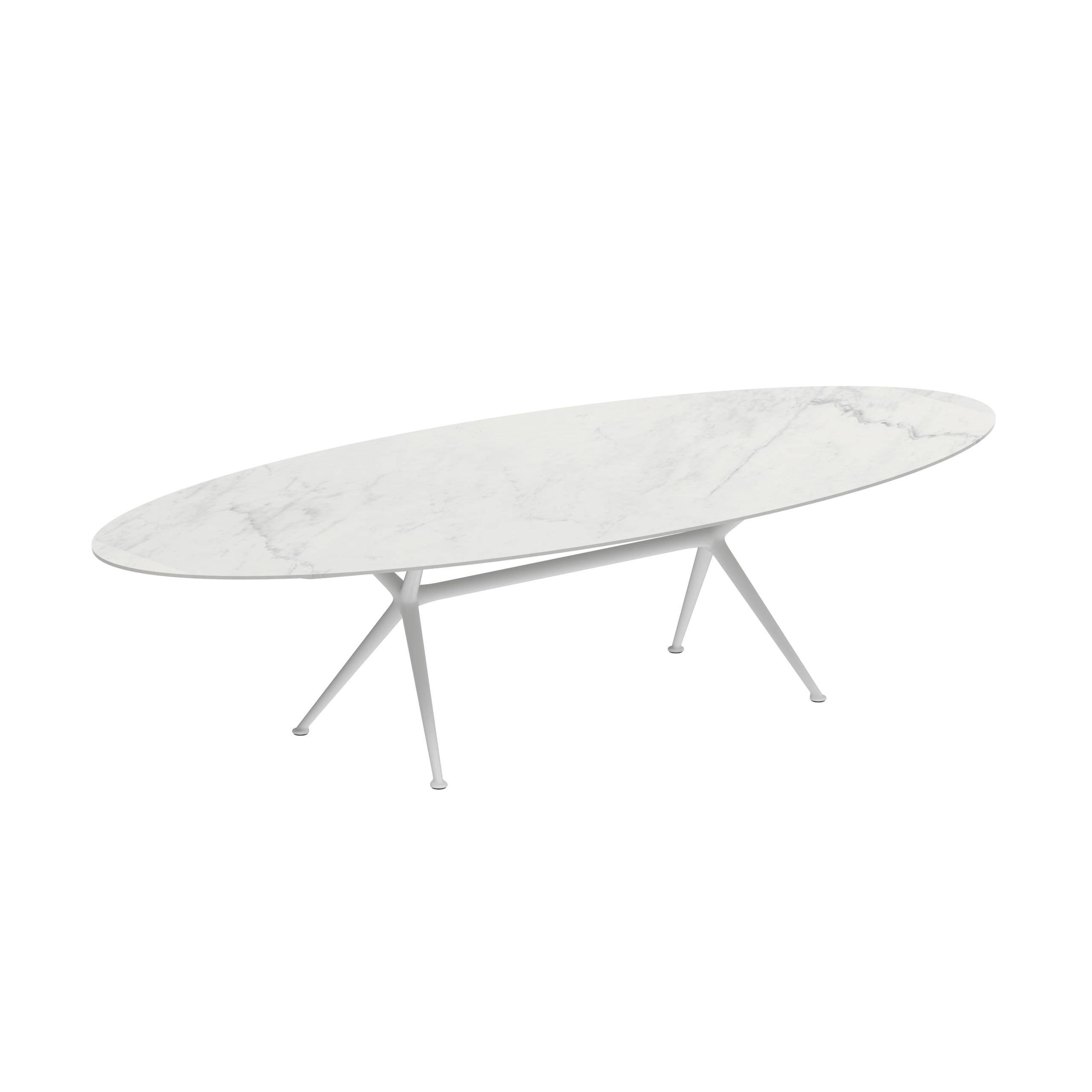 Exes Table Ellipse 320x140cm Alu Legs White - Table Top Ceramic Bianco Statuario