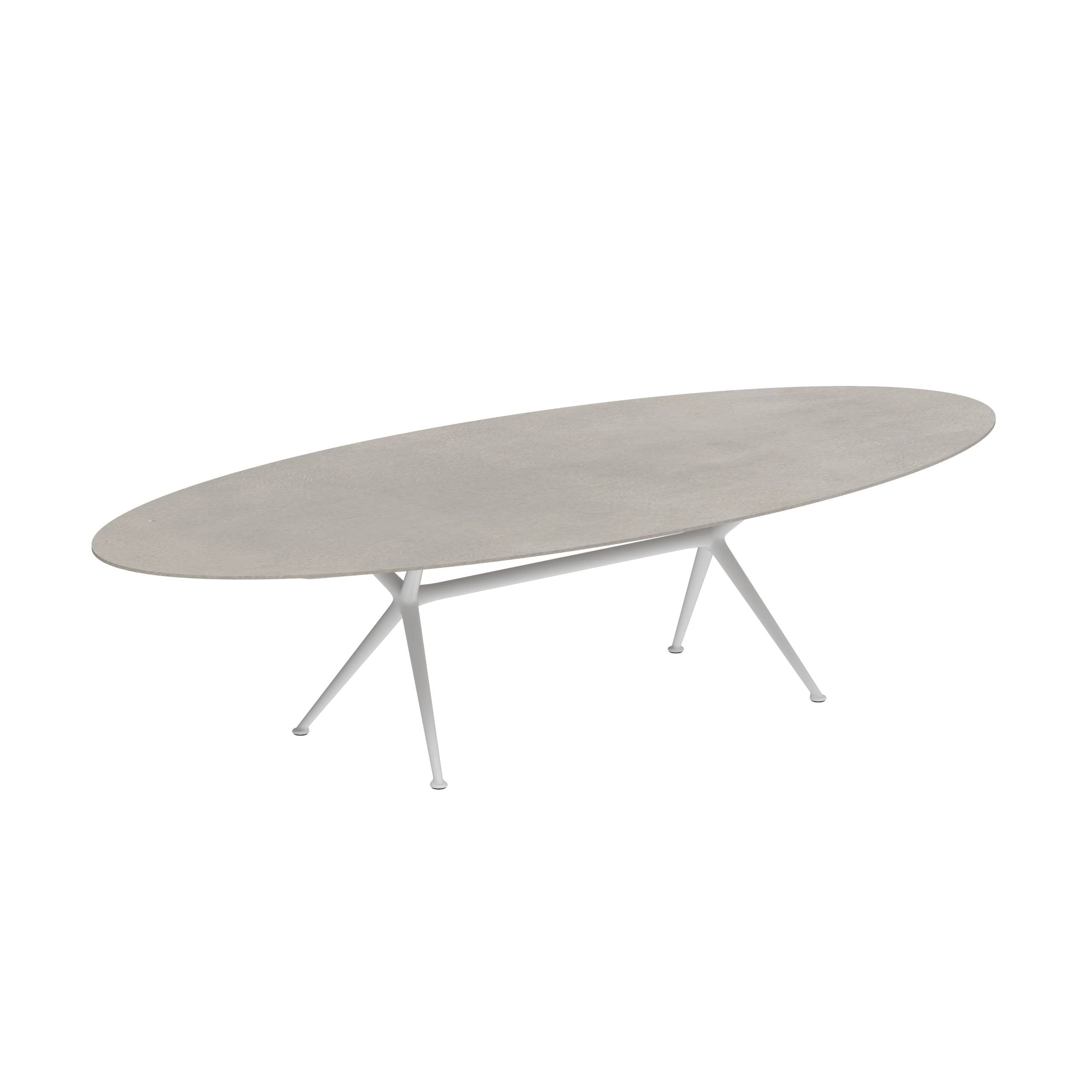 Exes Table Ellipse 320x140cm Alu Legs White - Table Top Ceramic Cemento Luminoso