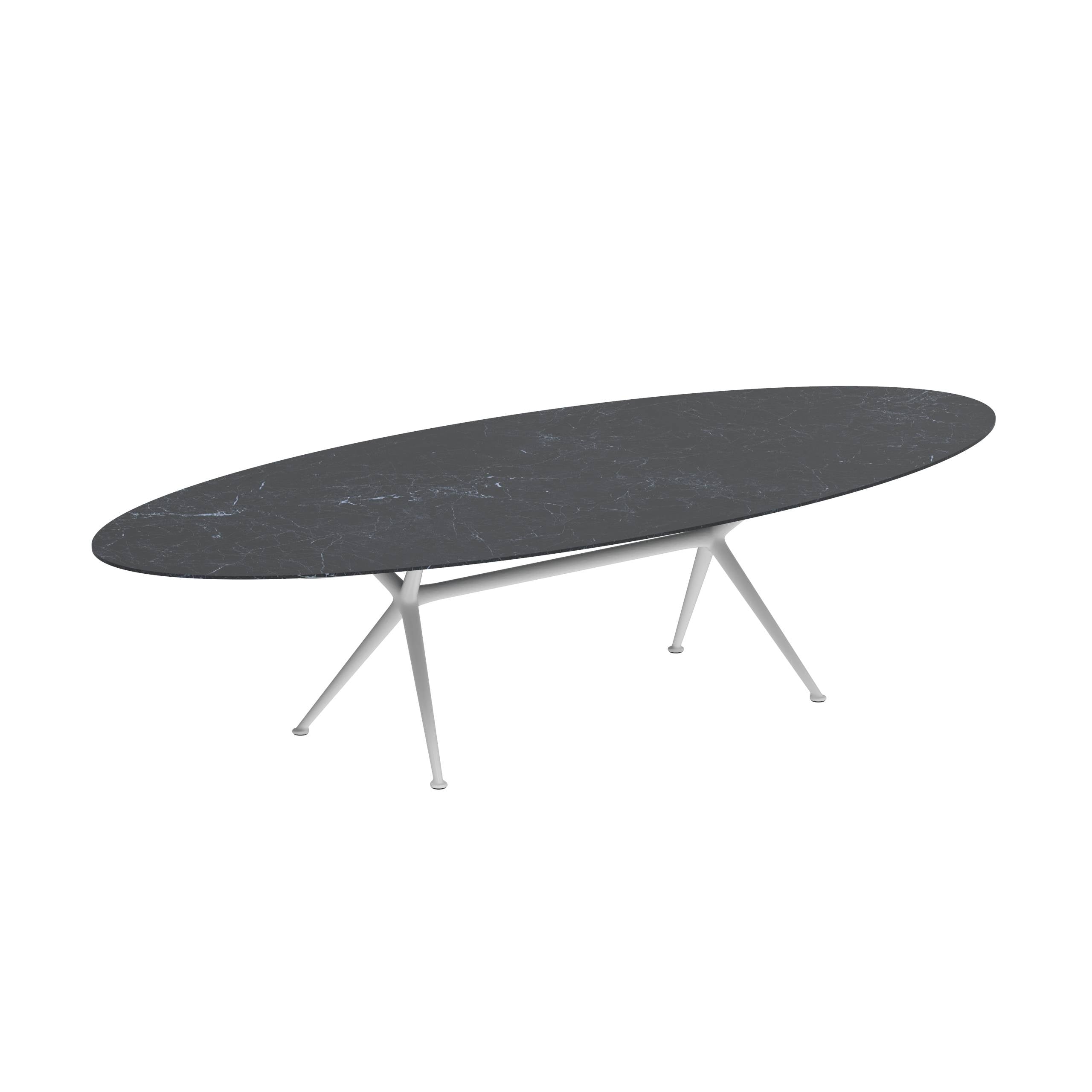 Exes Table Ellipse 320x140cm Alu Legs White - Table Top Ceramic Nero Marquina