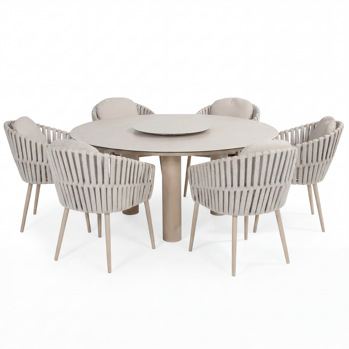 4 Seasons Outdoor Eva 6 Seat Donato 160cm Round Ceramic Dining Table & Lazy Susan