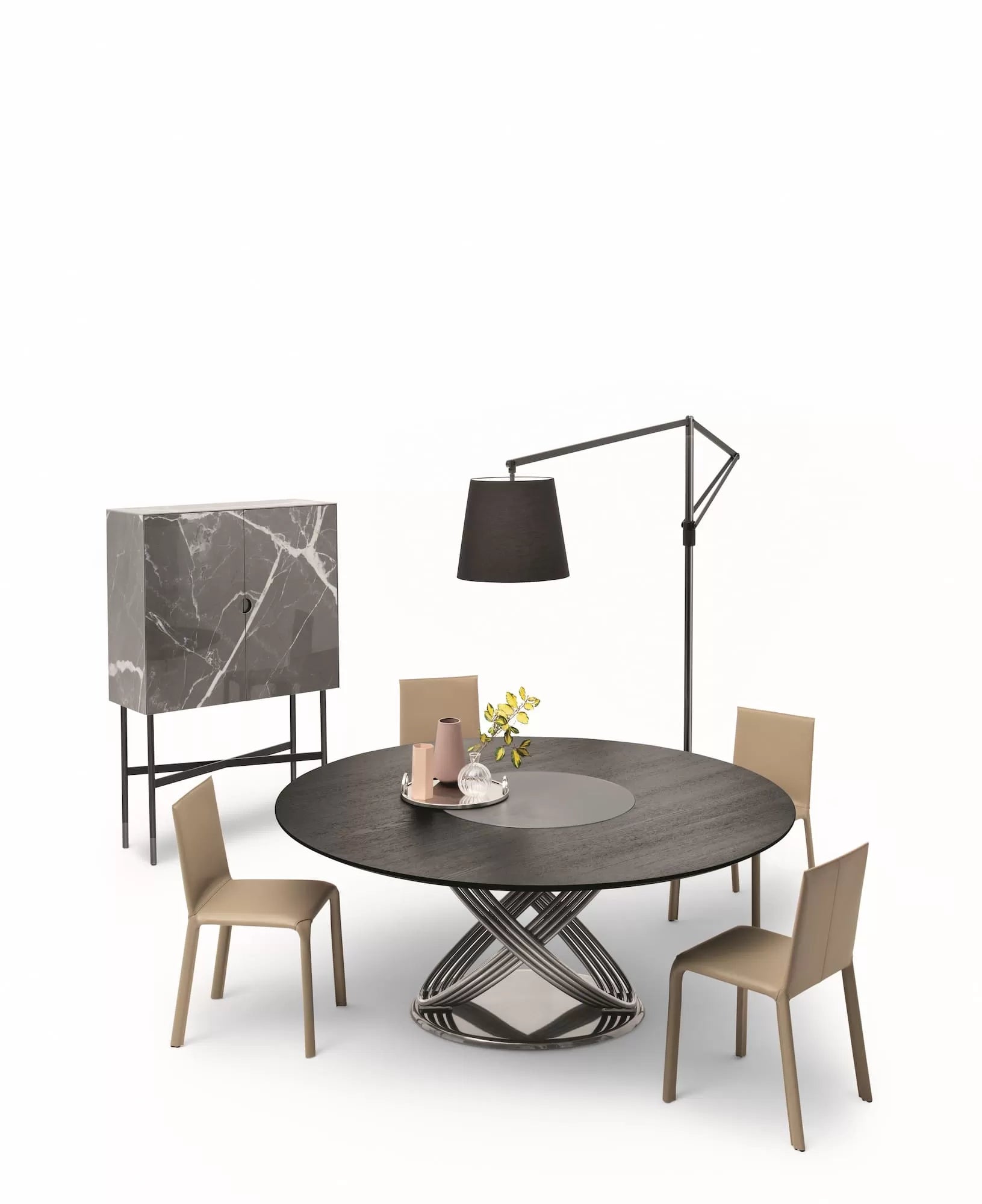 Cloe Floor Lamp With Frame And Base In Lacquered Metal And Adjustable Arm In Lacquered Aluminium