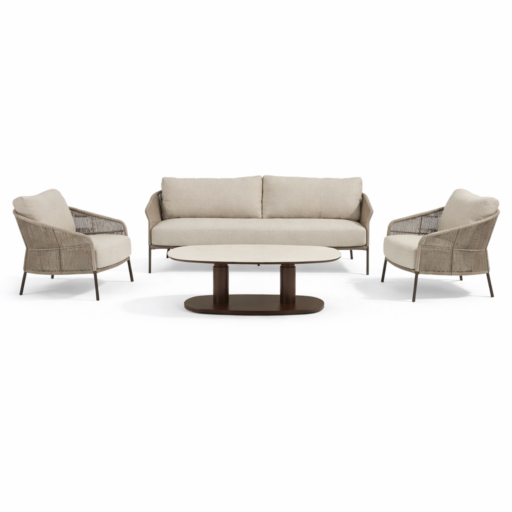 4 Seasons Outdoor Florence 5 Seat Lounge - Paros HAT140cm Drum Ceramic Table & Footstool