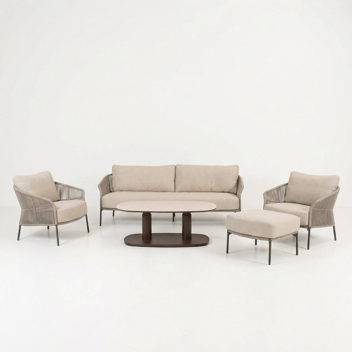 4 Seasons Outdoor Florence 5 Seat Lounge - Paros HAT140cm Drum Ceramic Table & Footstool