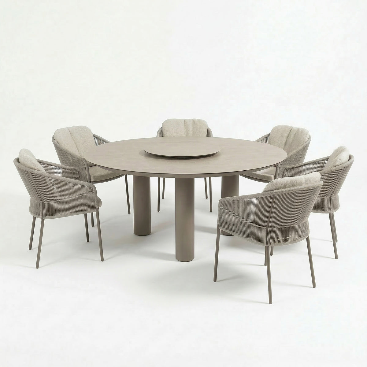 4 Seasons Outdoor Florence 6 Seat Donato 160cm Round Ceramic Dining Table & Lazy Susan