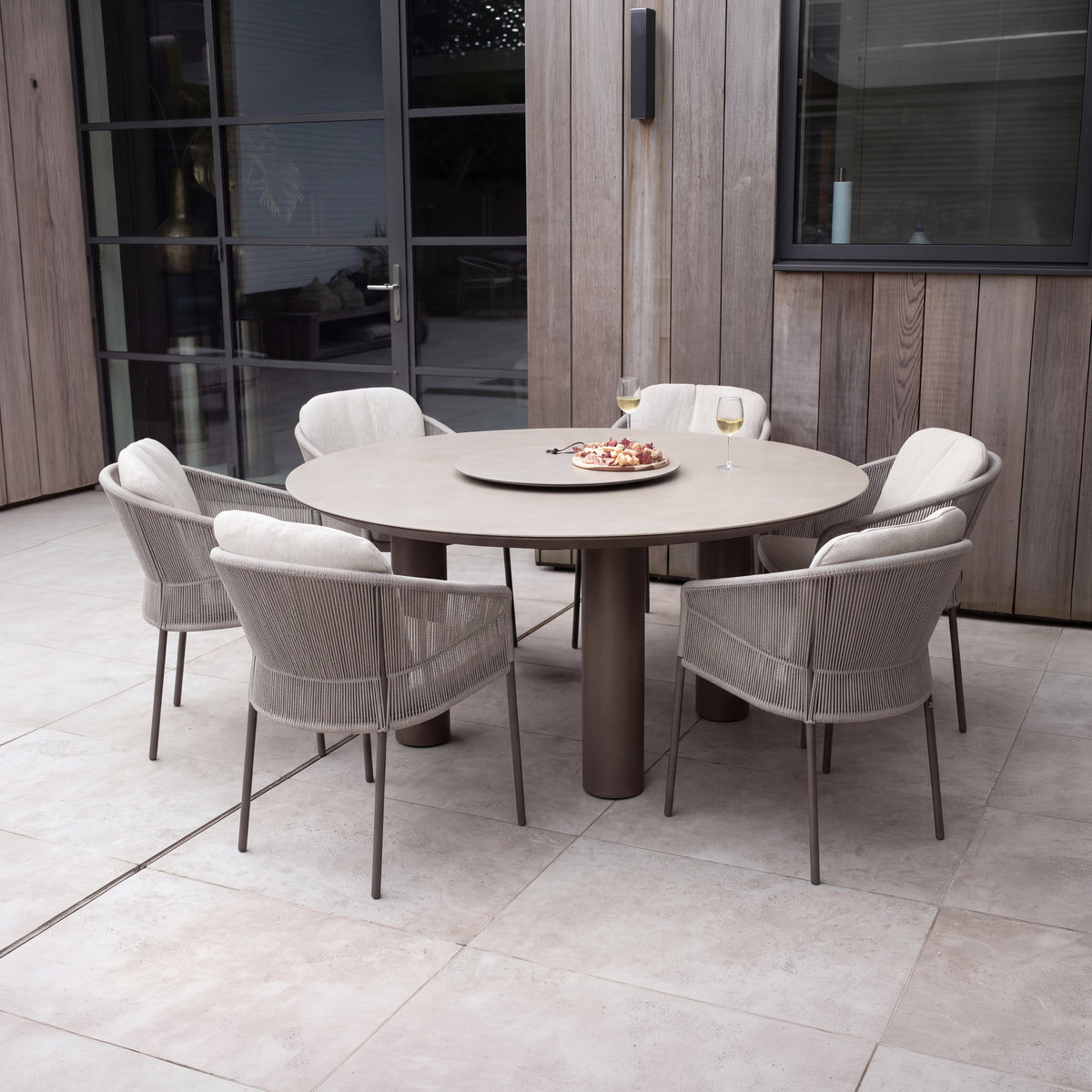 4 Seasons Outdoor Florence 6 Seat Donato 160cm Round Ceramic Dining Table & Lazy Susan