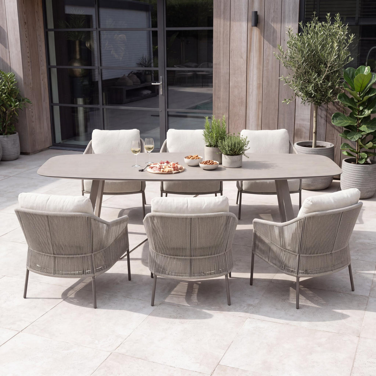 4 Seasons Outdoor Florence 6 Seat - Manolo 250cm Barrel Ceramic Low Dining Table