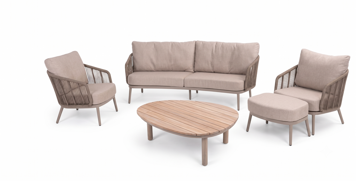 4 Seasons Outdoor Puglia 5 Seat Lounge with Nina 125cm Mango Ceramic Coffee Table & Footstool