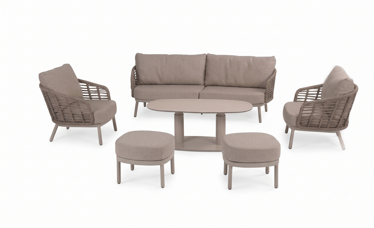 4 Seasons Outdoor Puglia 7 Seat Lounge Paros 140cm Drum Ceramic Table & Stools