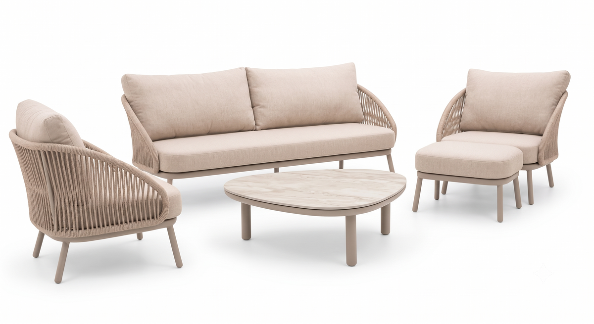 4 Seasons Outdoor Wave 5 Seat Lounge With Coffee Tables & Footstools