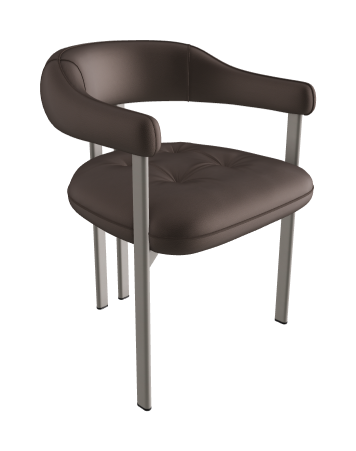 Greta Dining Armchair_Titanium Embossed_Soft Leather_Marrone
