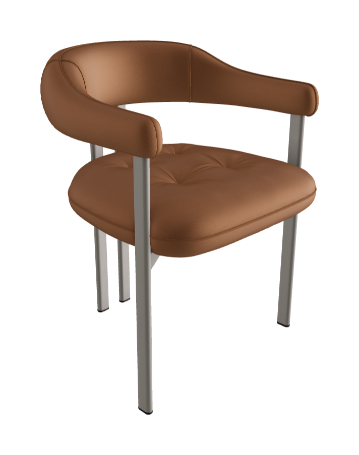 Greta Dining Armchair_Titanium Embossed_Soft Leather_Cognac