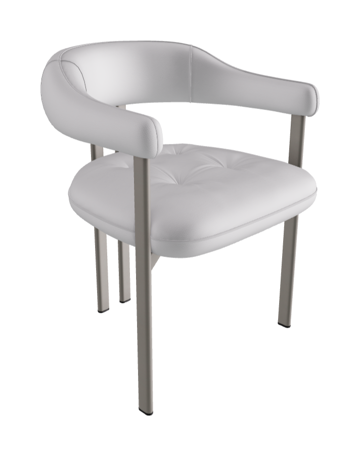 Greta Dining Armchair_Titanium Embossed_Synthetic Leather_Bianco