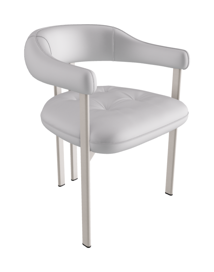 Greta Dining Armchair_Pearl Embossed_Synthetic Leather_Bianco