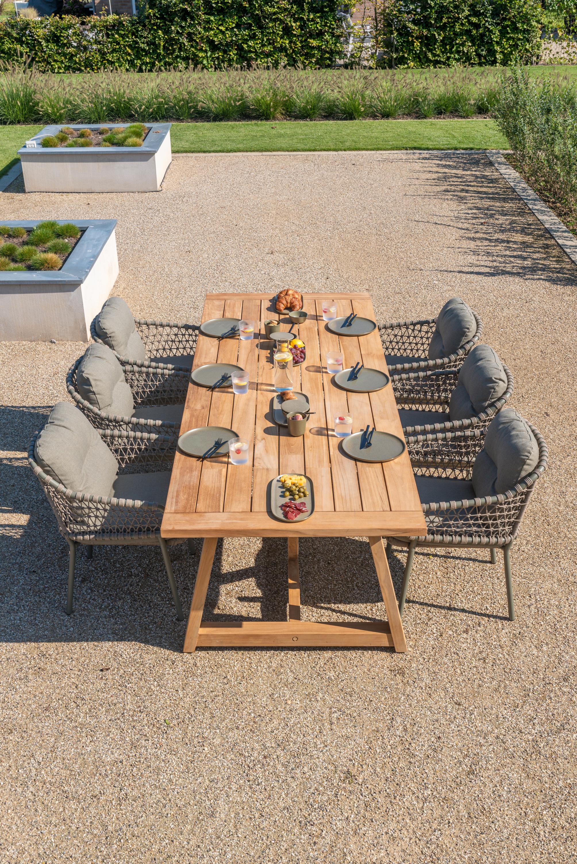 4 Seasons Outdoor Jura dining set Olive with Noah Natural Teak table 260x100 cm
