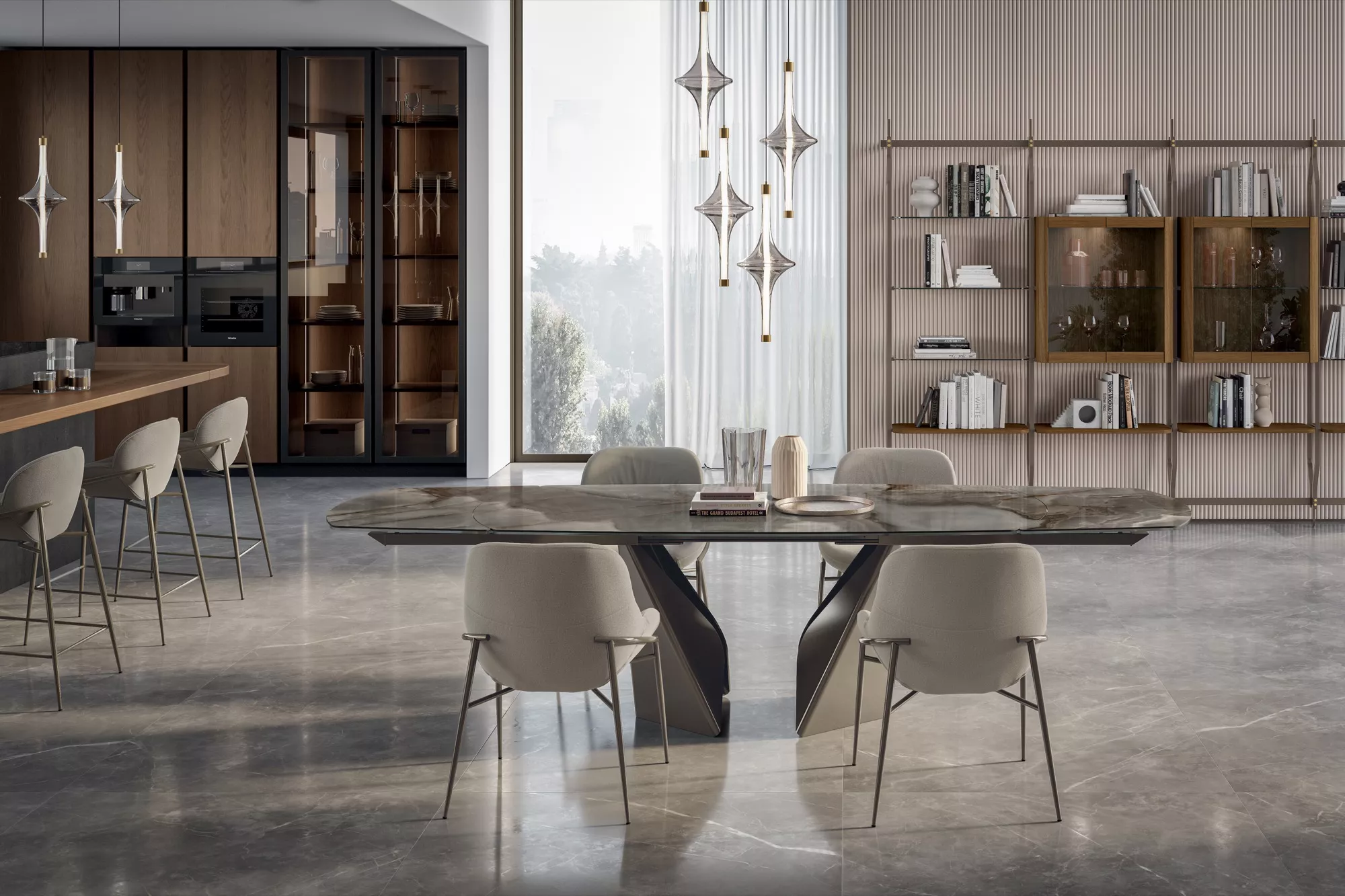 Bontempi Casa Kaleido Barrel Fix Dining Table | 54.40,54.69,54.41,54.42,54.43,54.44